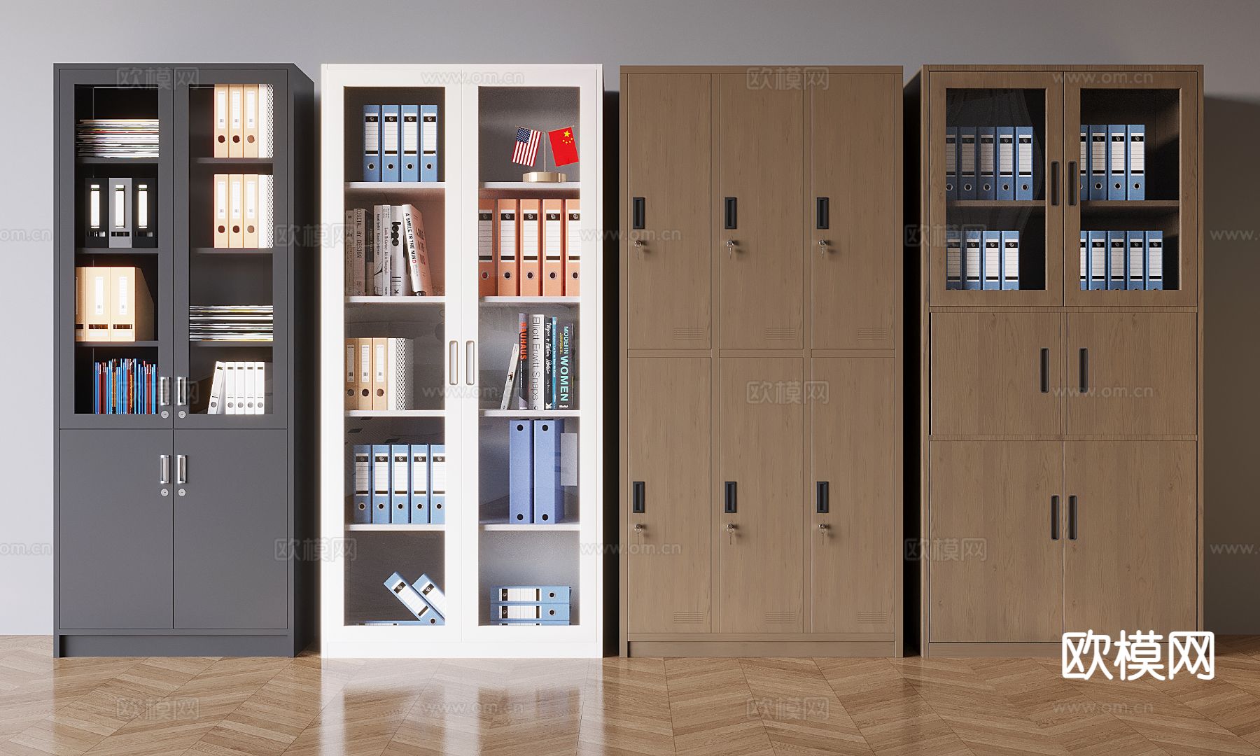 办公用品 文件柜 资料柜 档案柜su模型下载（渲染图2）