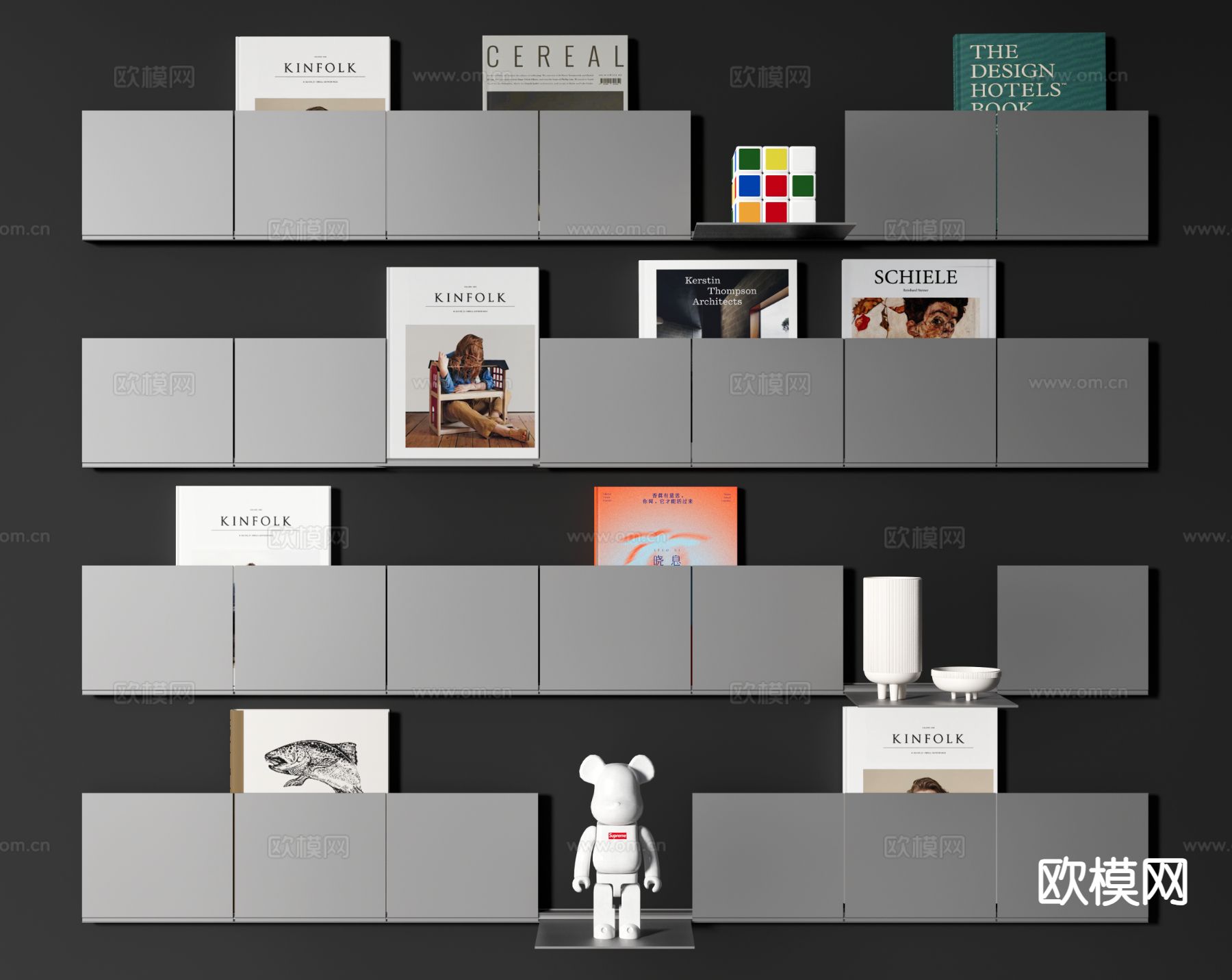 现代吊柜 壁挂书架 置物架 杂志架su模型下载（渲染图2）