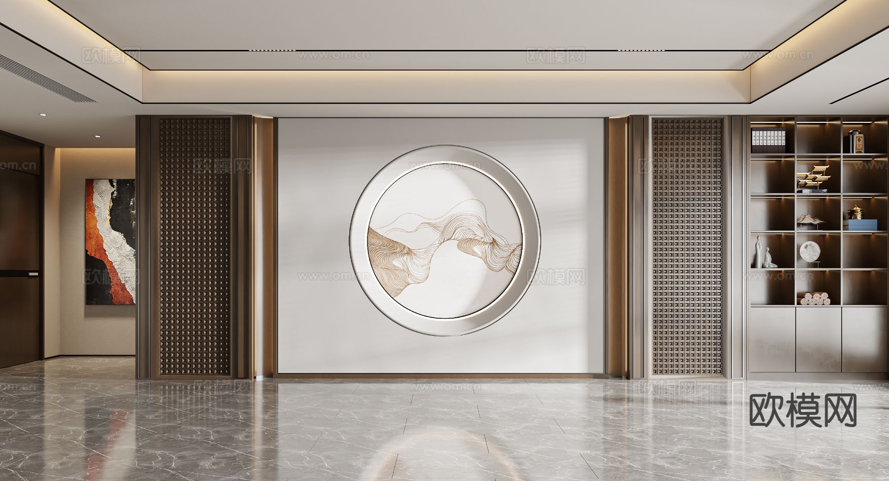 新中式沙发背景墙3d模型下载