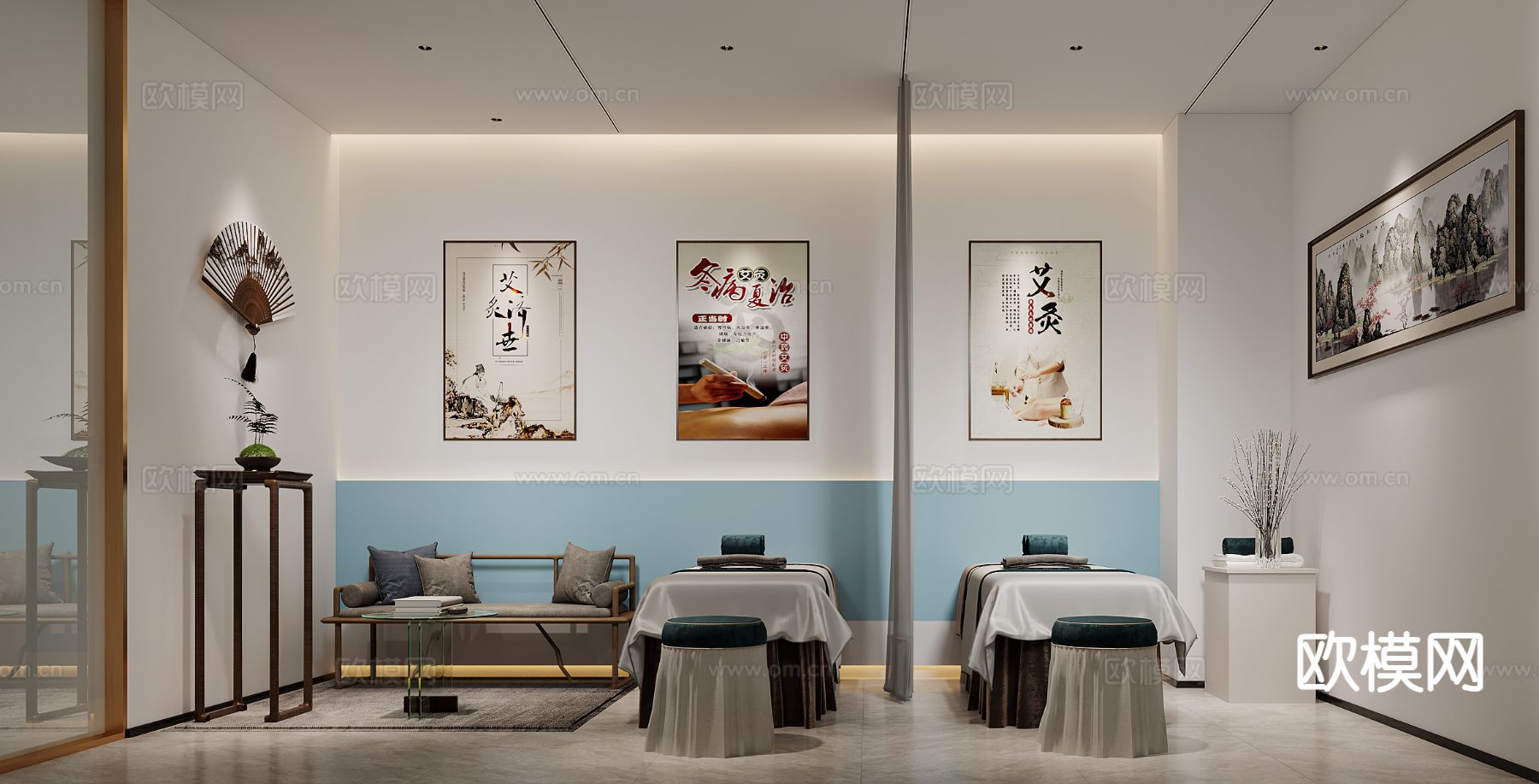 中式医馆 艾灸室 按摩室3d模型下载