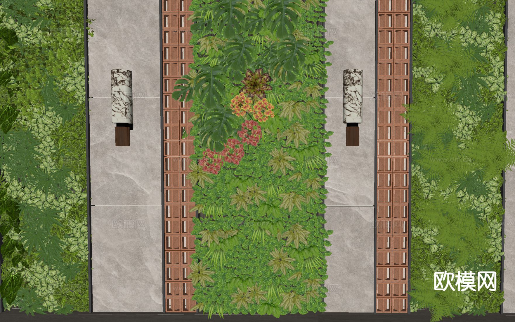 现代植物墙 绿植墙 造型墙su模型下载（渲染图1）