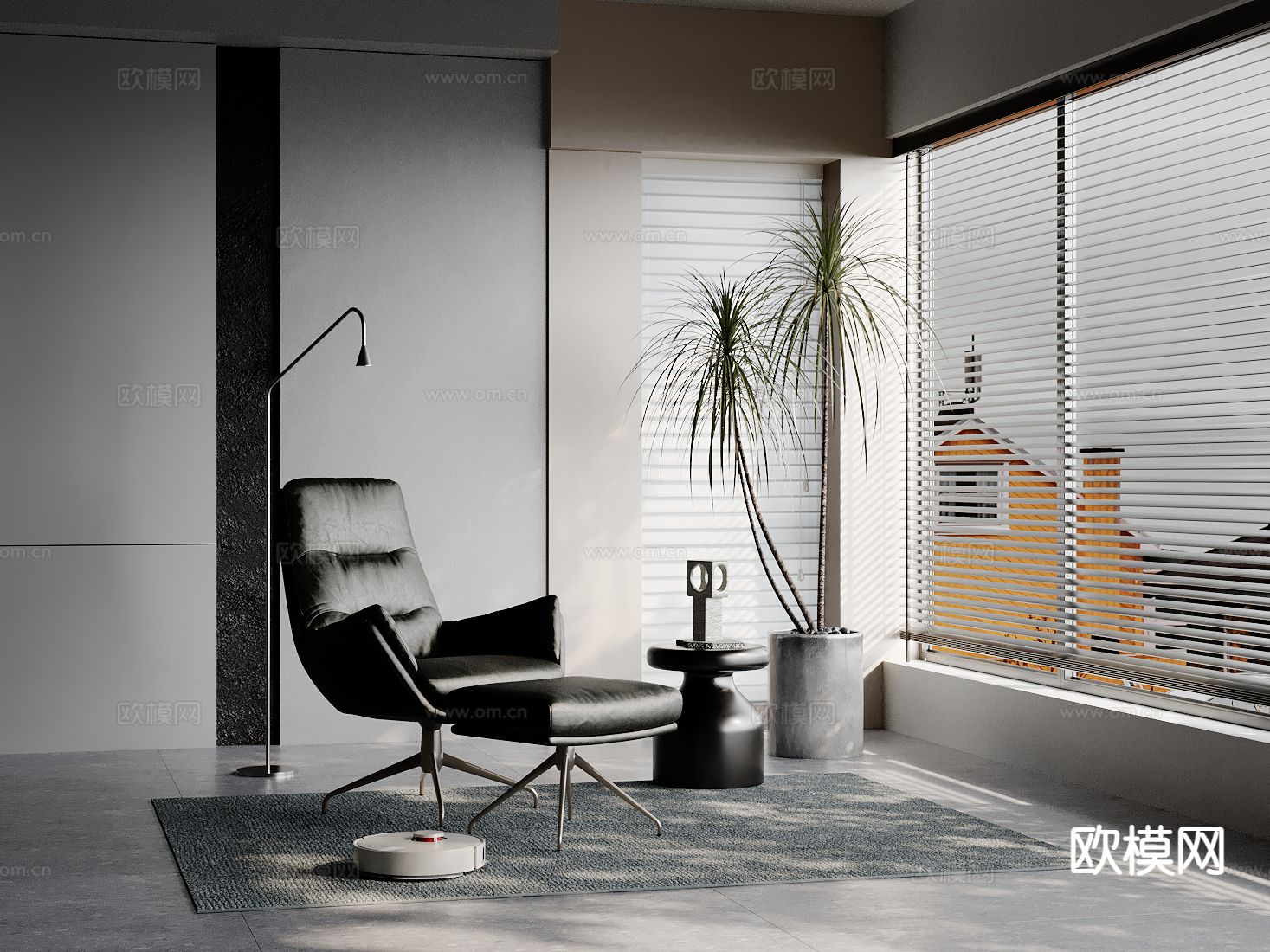 皮革躺椅 休闲躺椅 脚踏su模型下载（渲染图2）