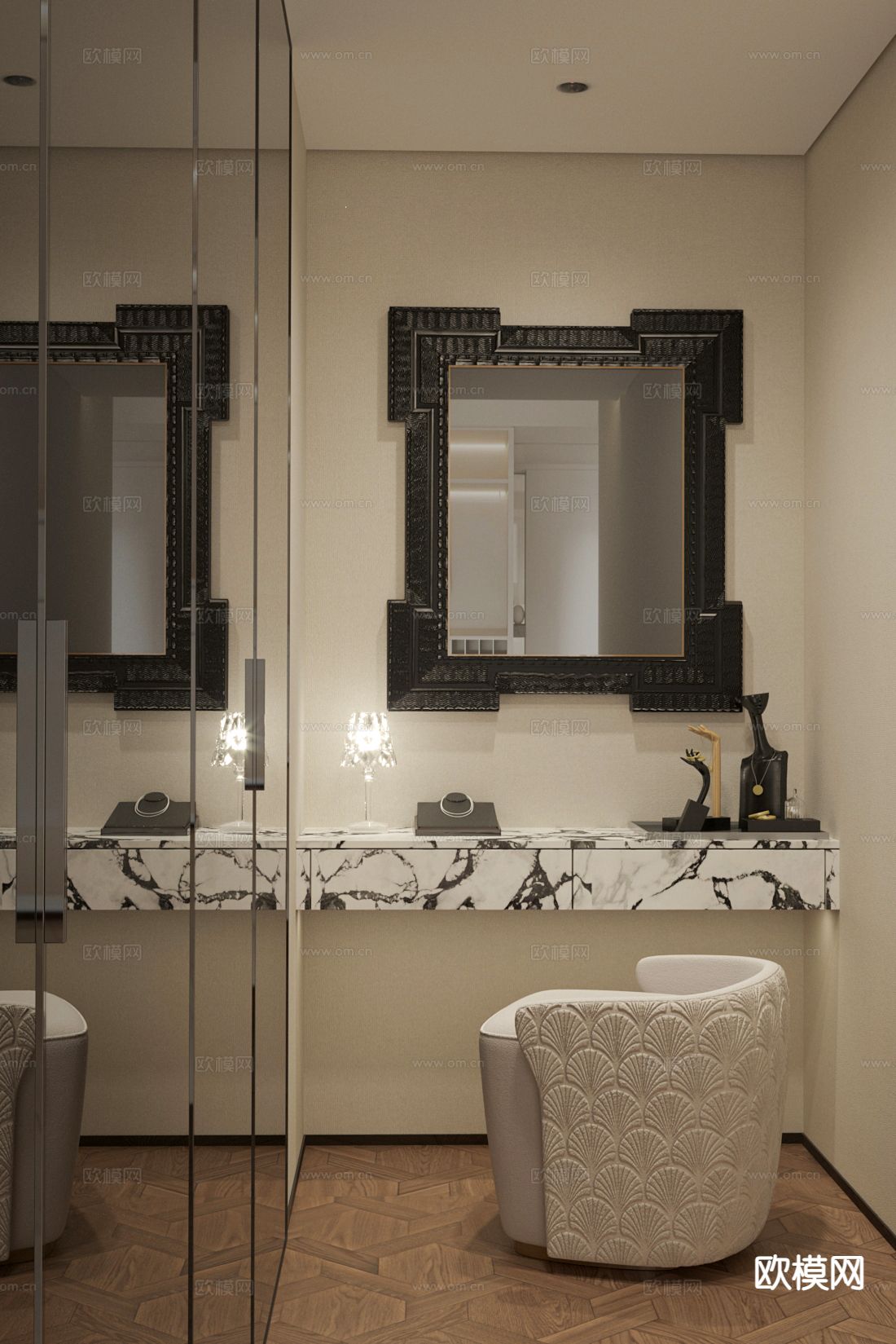 轻奢梳妆台 化妆桌su模型下载（渲染图2）