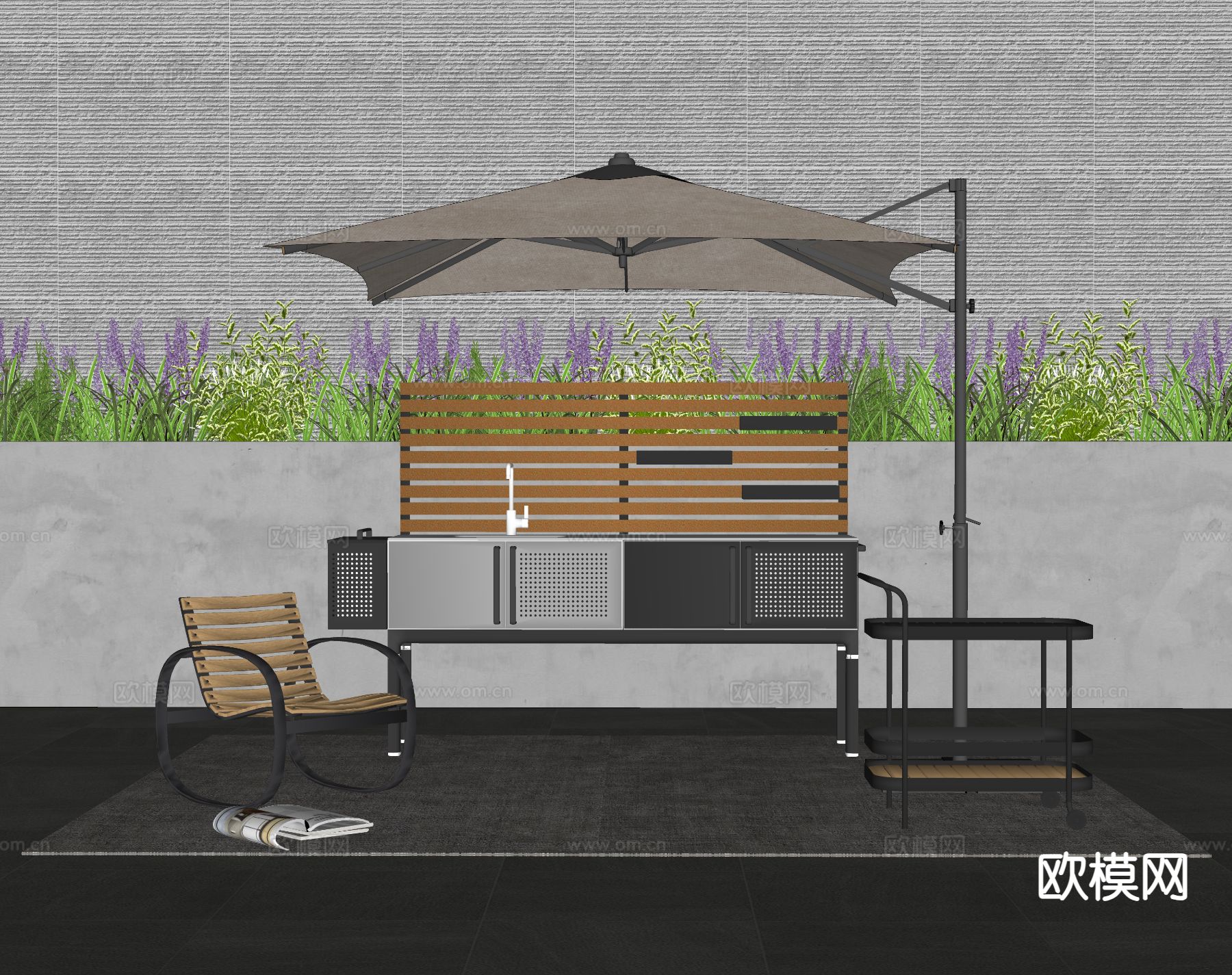 户外椅 休闲椅 摇椅 遮阳伞su模型下载（渲染图1）