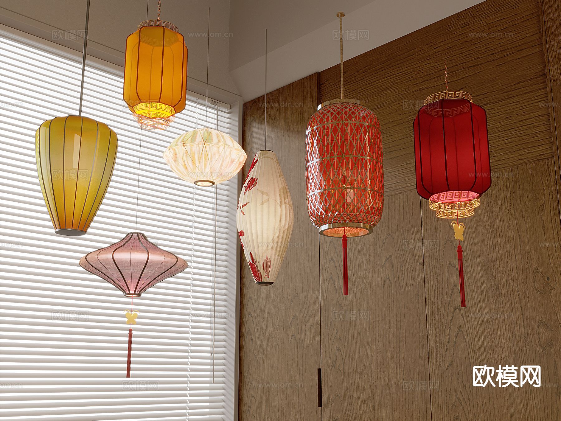新中式装饰灯 灯笼 花灯su模型下载（渲染图2）