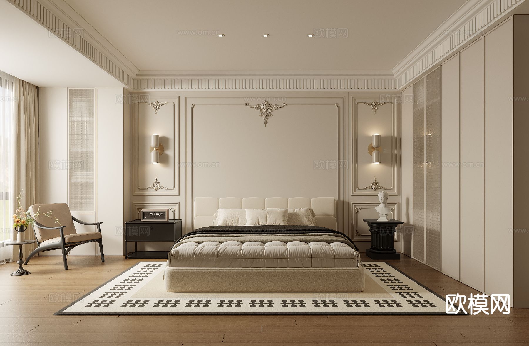 法式卧室 主卧3d模型下载（渲染图1）