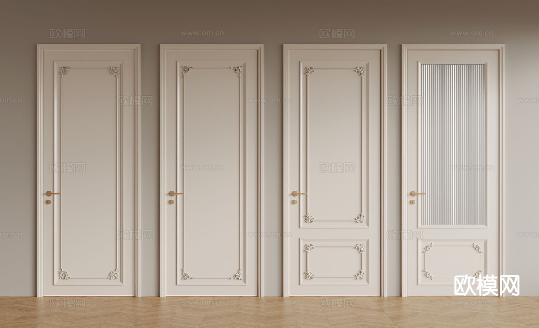 奶油风单开门 玻璃门su模型下载（渲染图2）