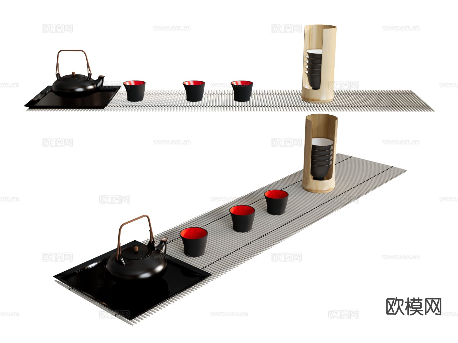 新中式茶具 茶杯 茶壶 茶垫su模型下载（渲染图2）