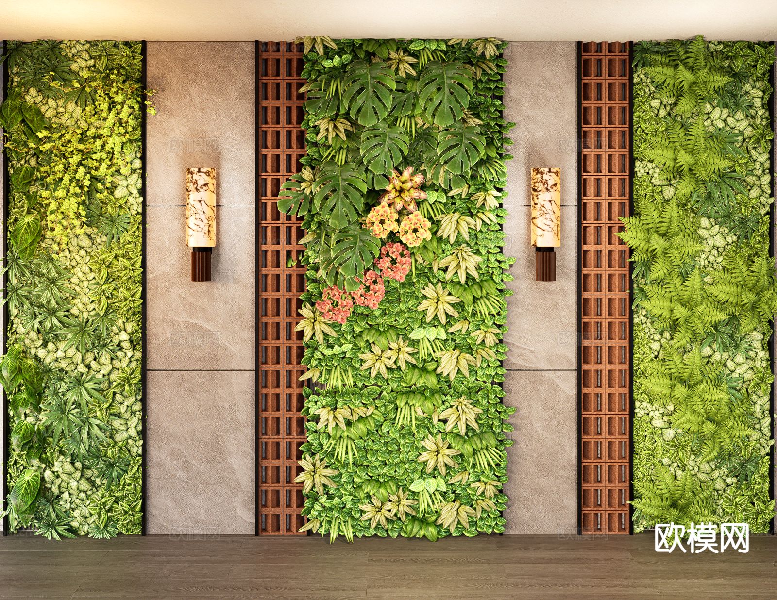 现代植物墙 绿植墙 造型墙su模型下载（渲染图2）