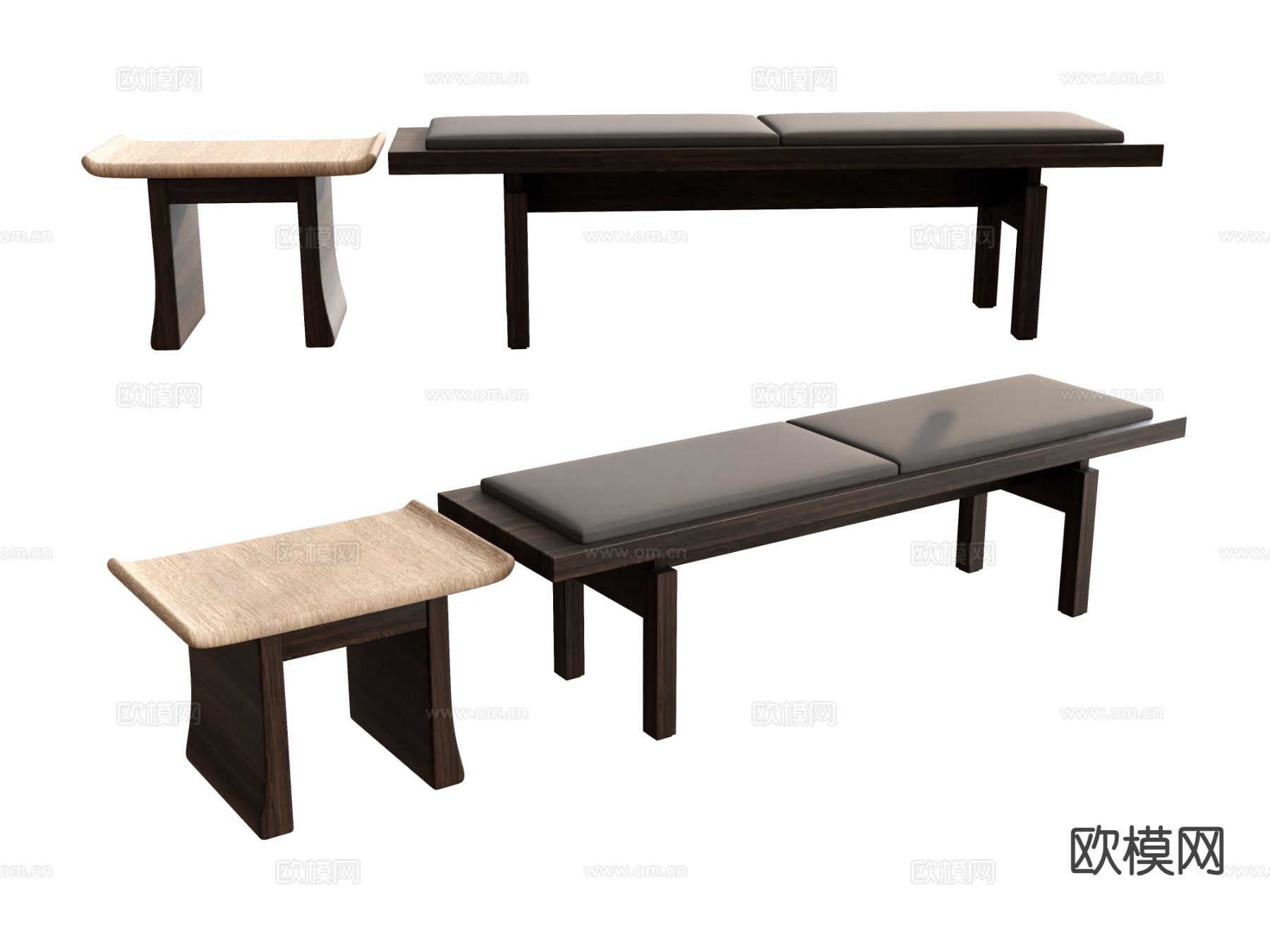 侘寂脚踏 床尾凳 沙发凳su模型下载（渲染图2）