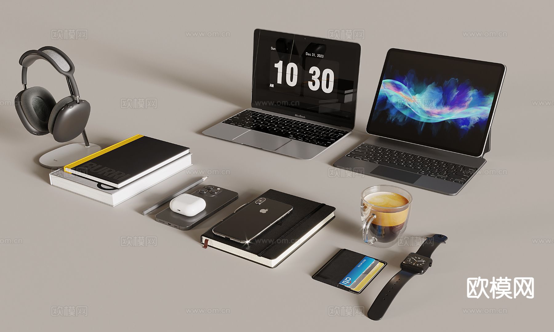 笔记本电脑 手机 头戴式耳机su模型下载（渲染图2）