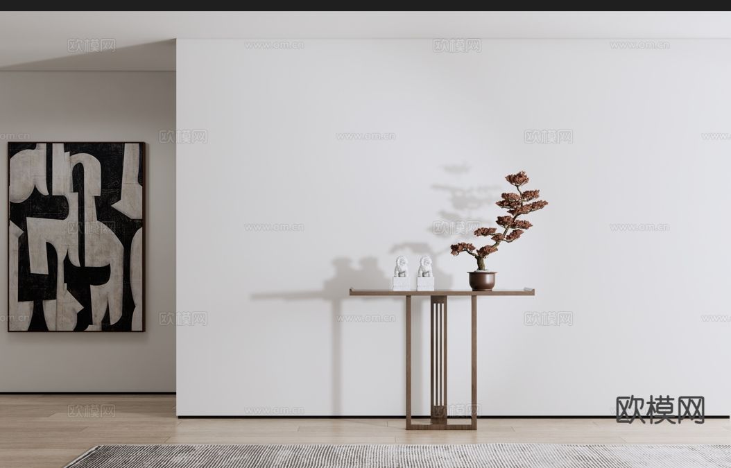 中式端景柜 玄关柜su模型下载（渲染图2）