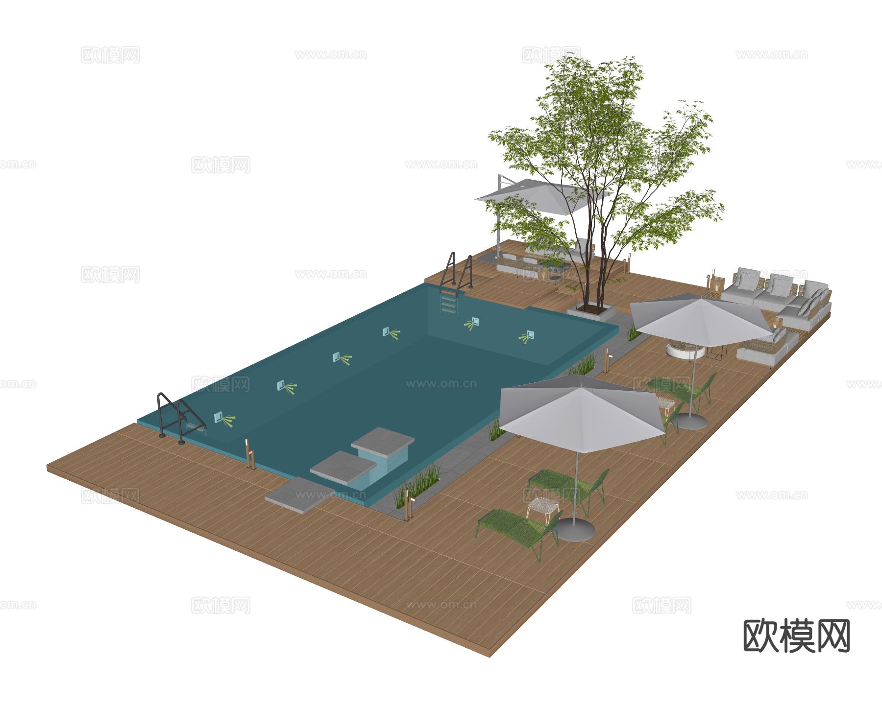 新中式住宅泳池su模型下载（渲染图1）