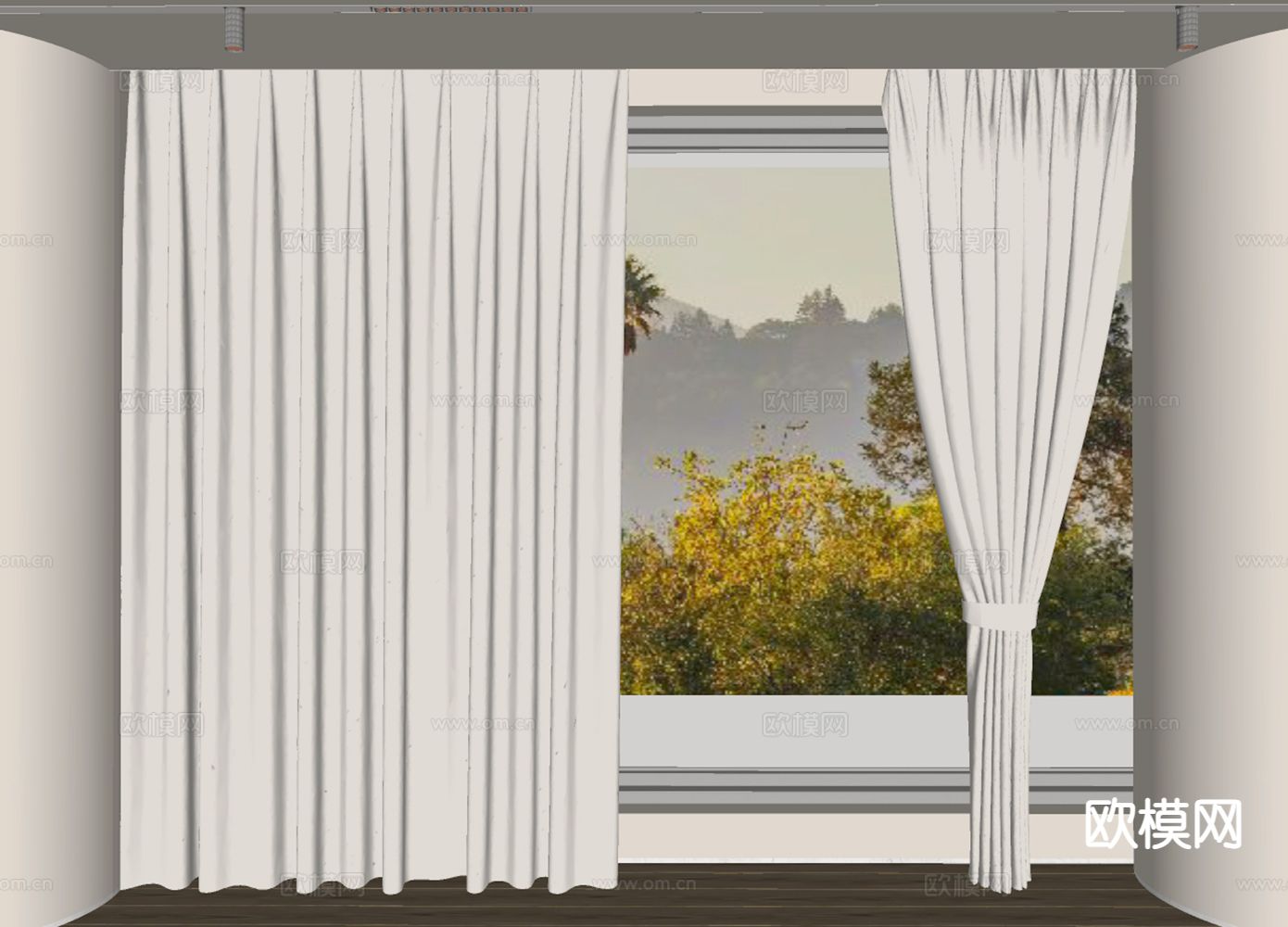 奶油风窗帘 窗纱 纱帘su模型下载（渲染图1）