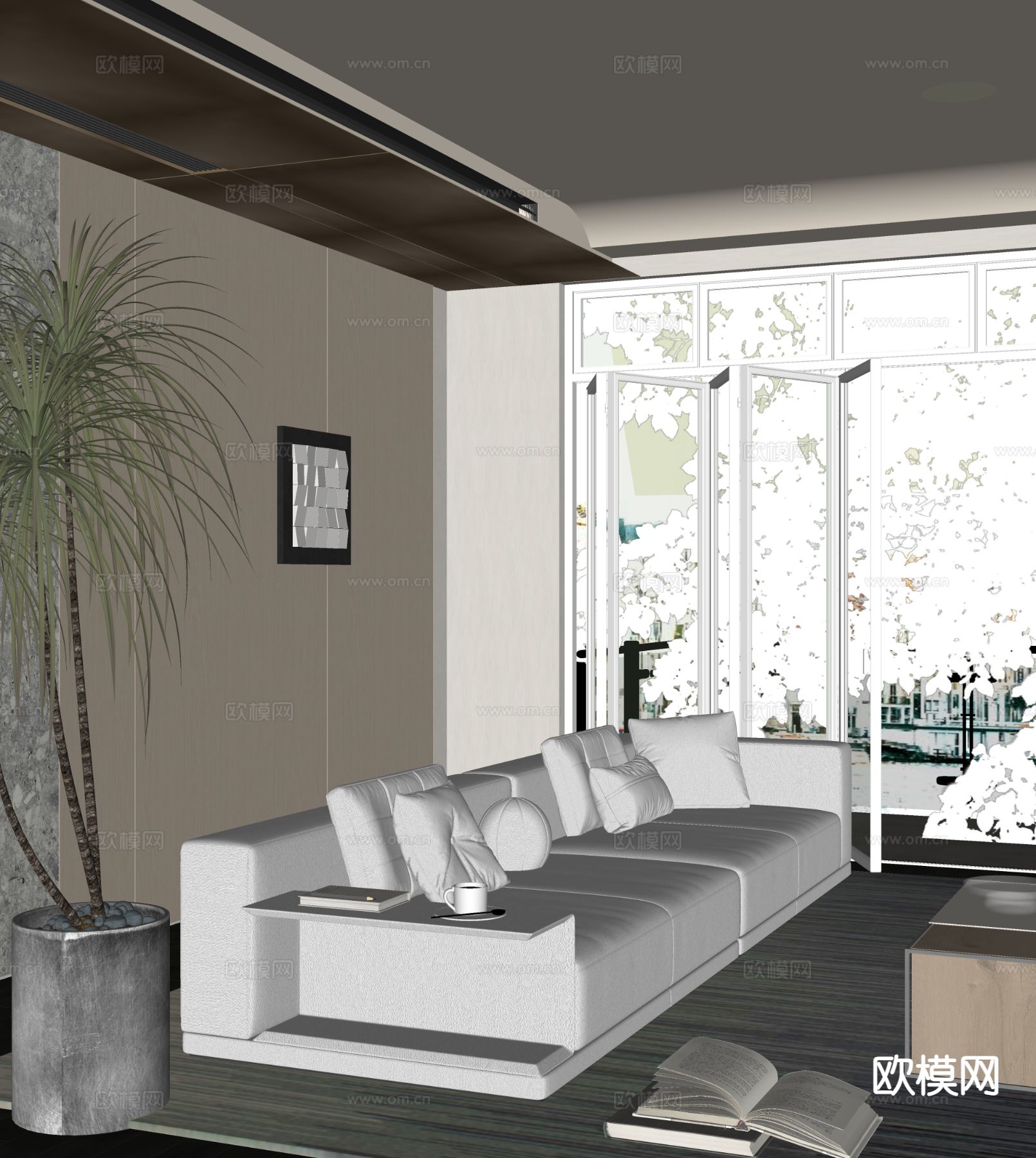 现代多人沙发su模型下载（渲染图1）