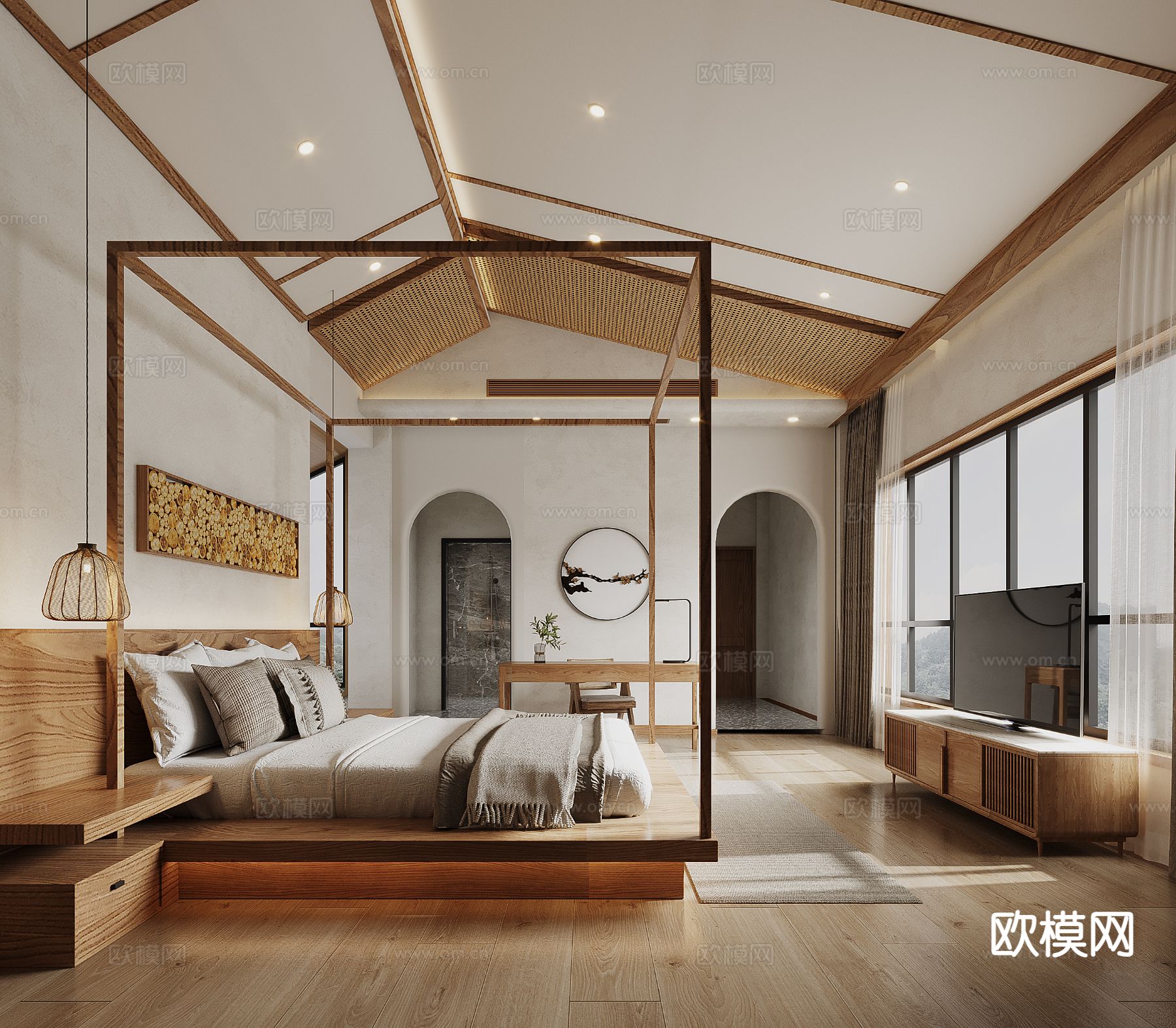 原木风民宿 客房su模型下载（渲染图2）