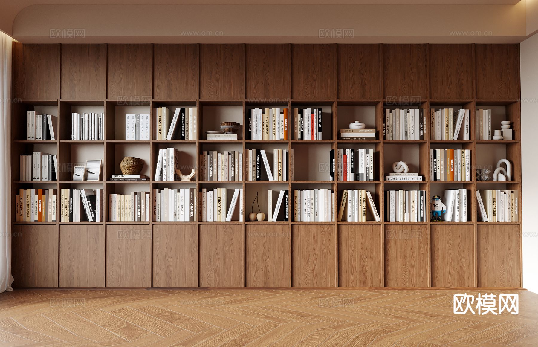 中古风书柜 书架su模型下载（渲染图2）