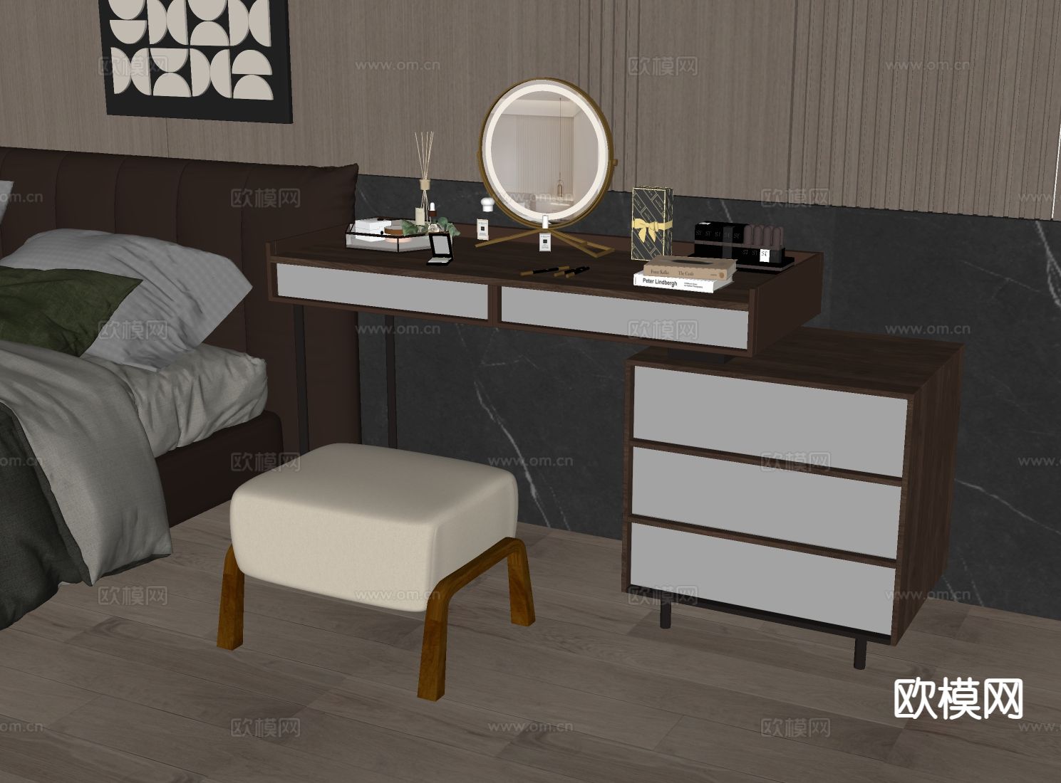 现代梳妆台su模型下载（渲染图1）