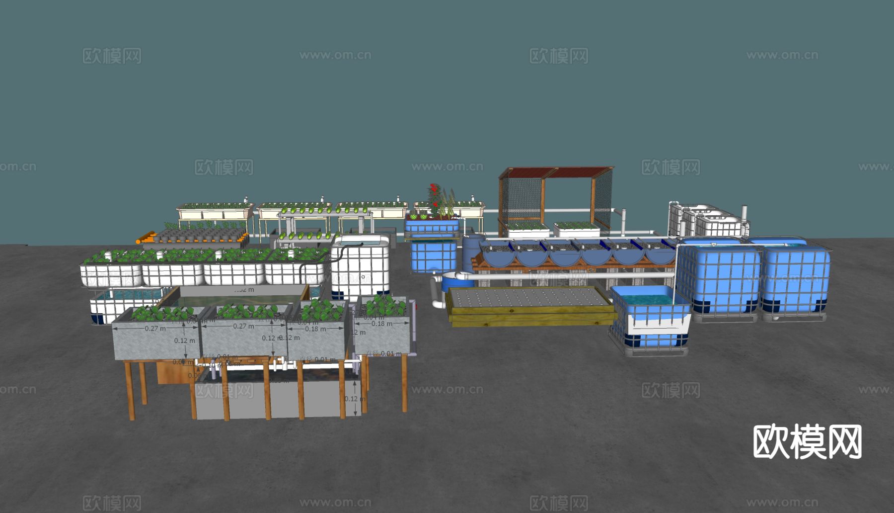工业设备 水生养殖 大棚养殖 灌溉设备su模型下载（渲染图1）