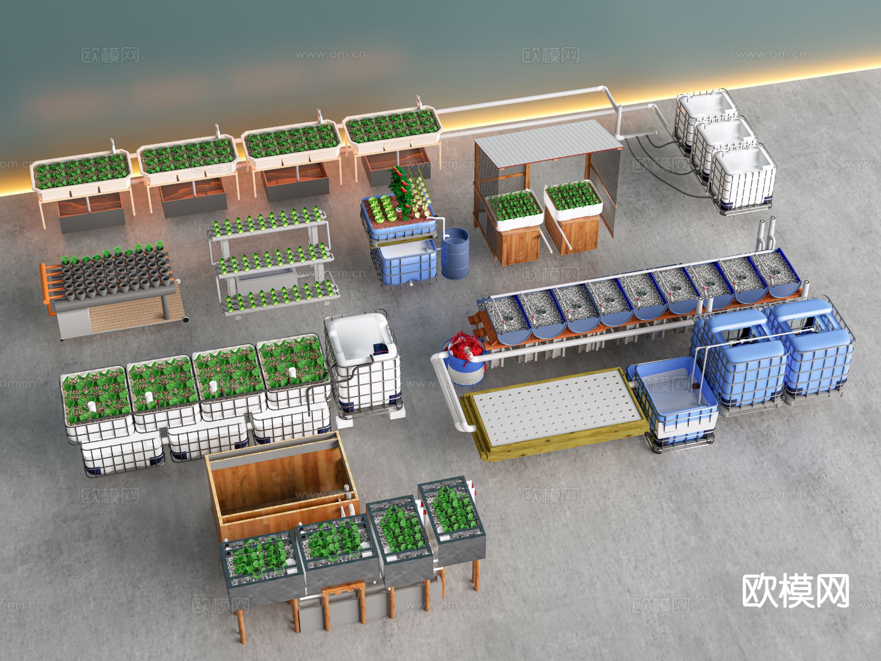 工业设备 水生养殖 大棚养殖 灌溉设备su模型下载（渲染图2）