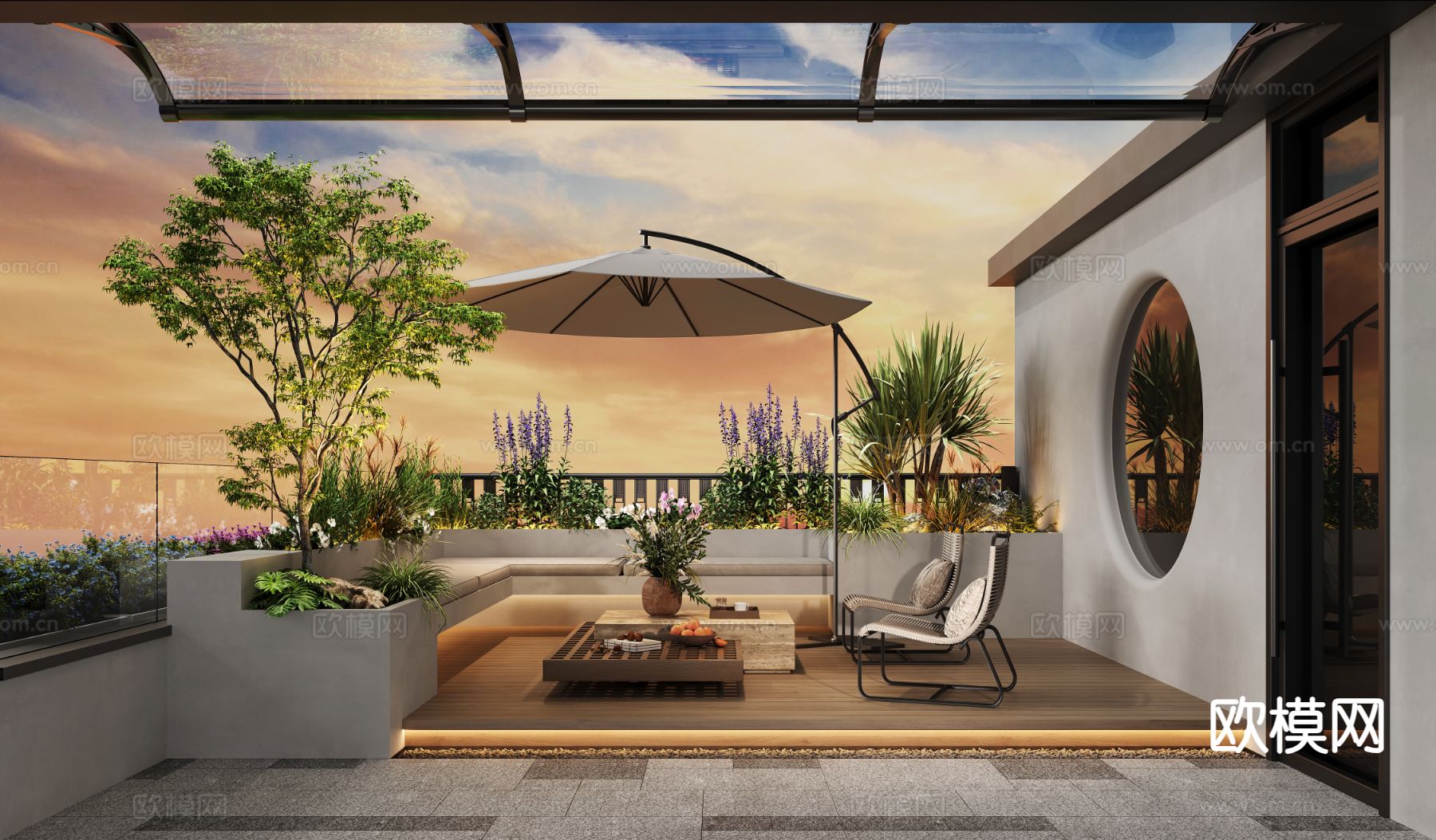 奶油风屋顶花园3d模型下载