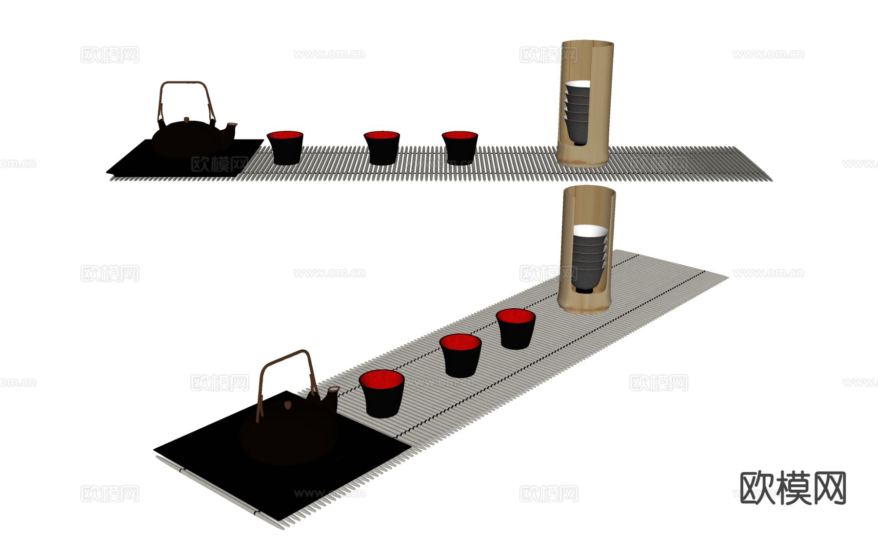 新中式茶具 茶杯 茶壶 茶垫su模型下载（渲染图1）