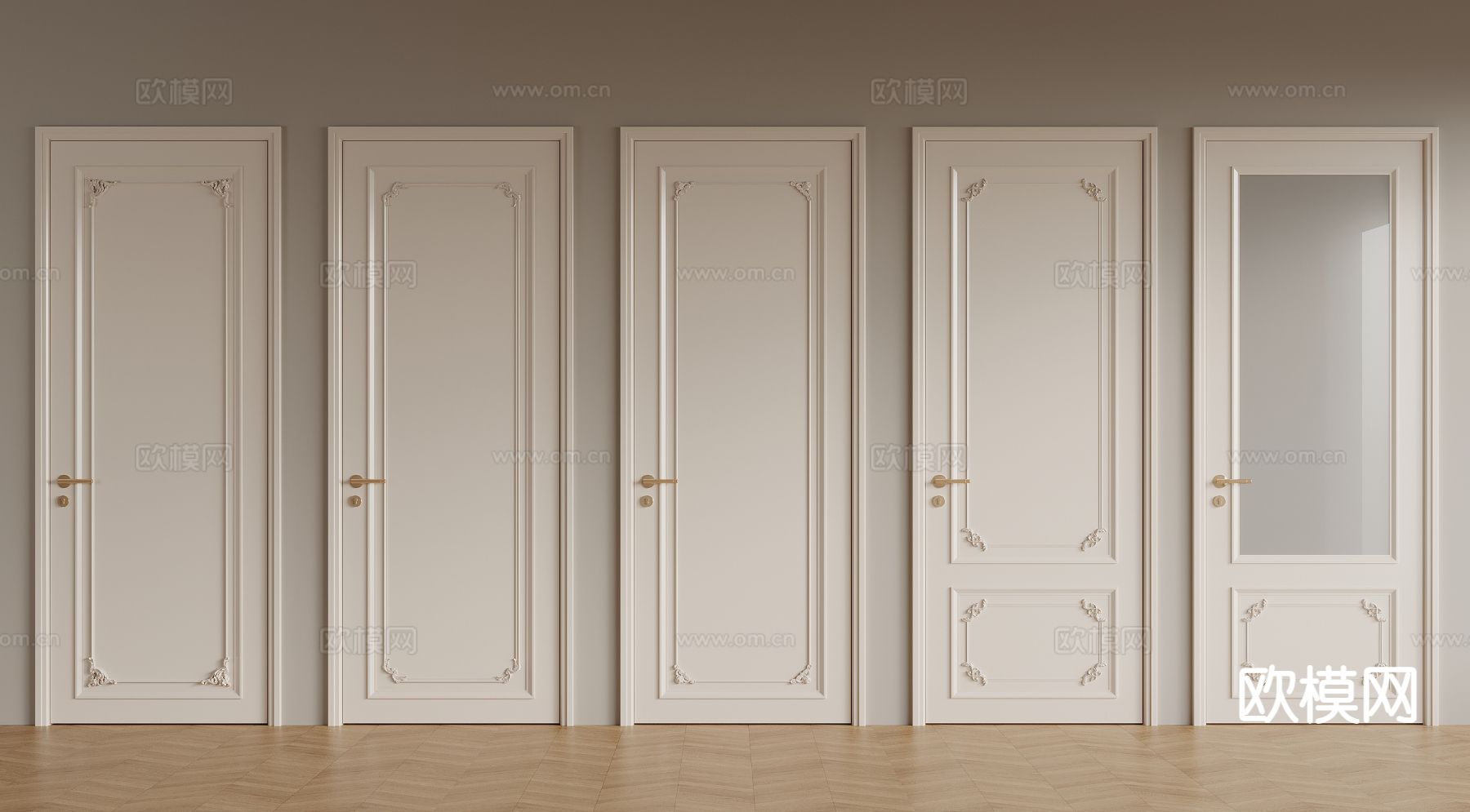 奶油风单开门 玻璃门su模型下载（渲染图2）