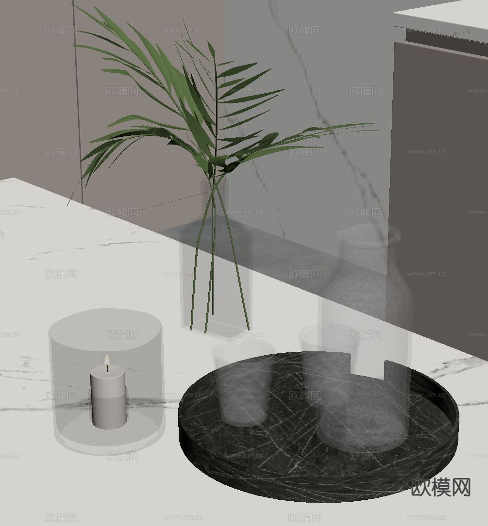 现代餐具 水杯 水瓶su模型下载（渲染图1）