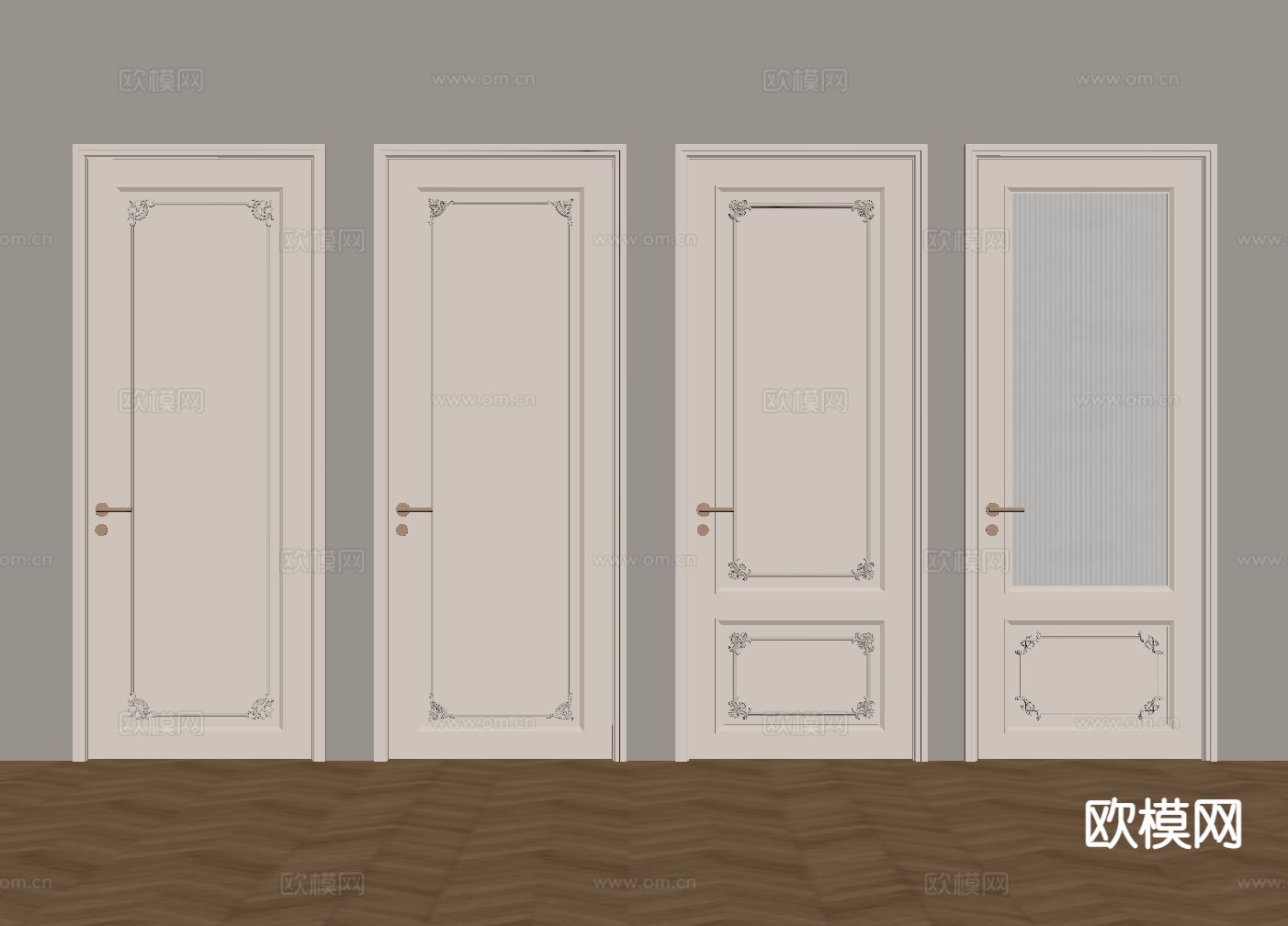 奶油风单开门 玻璃门su模型下载（渲染图1）