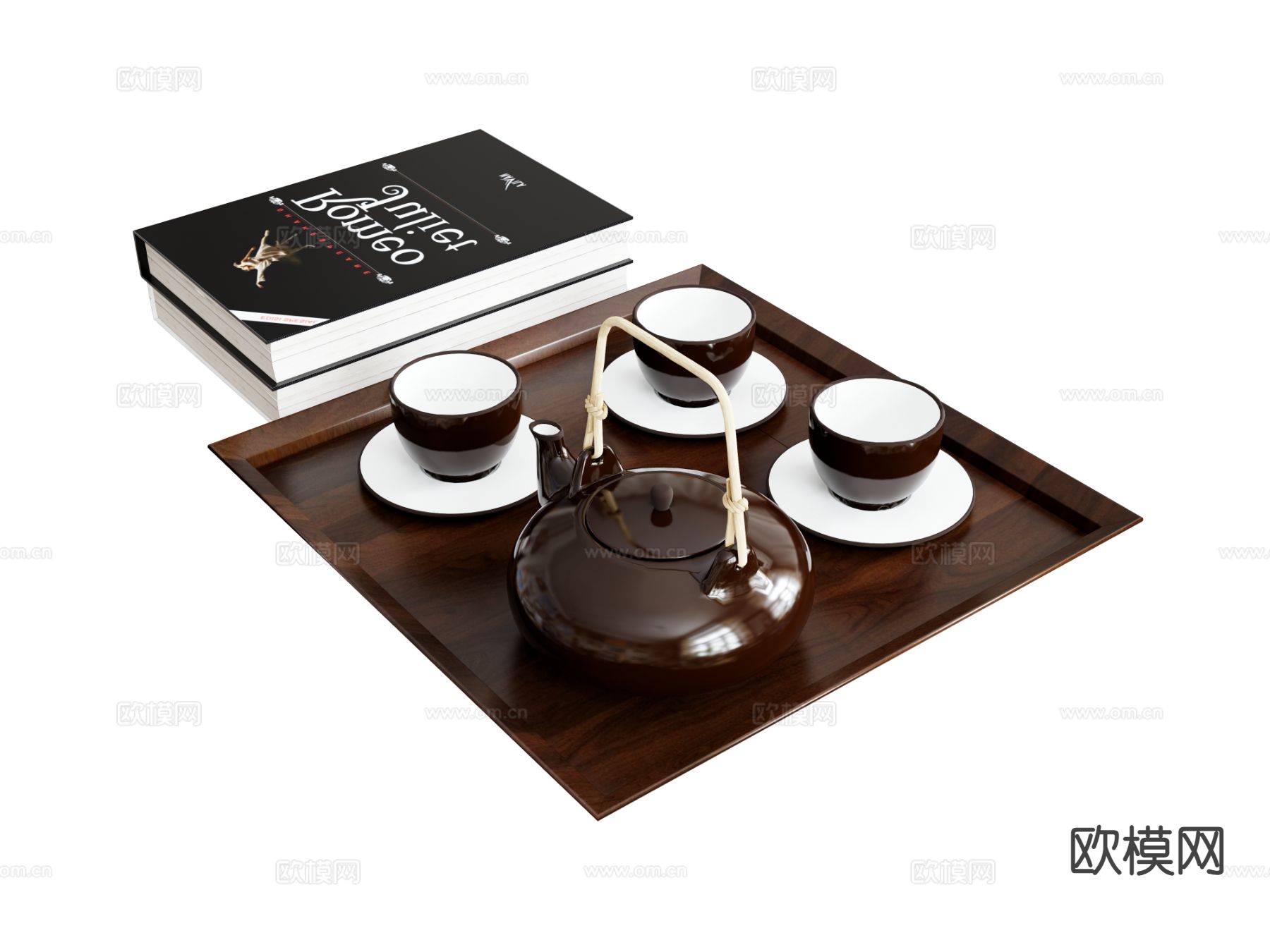 现代茶具 茶杯 茶壶 茶盘su模型下载（渲染图2）