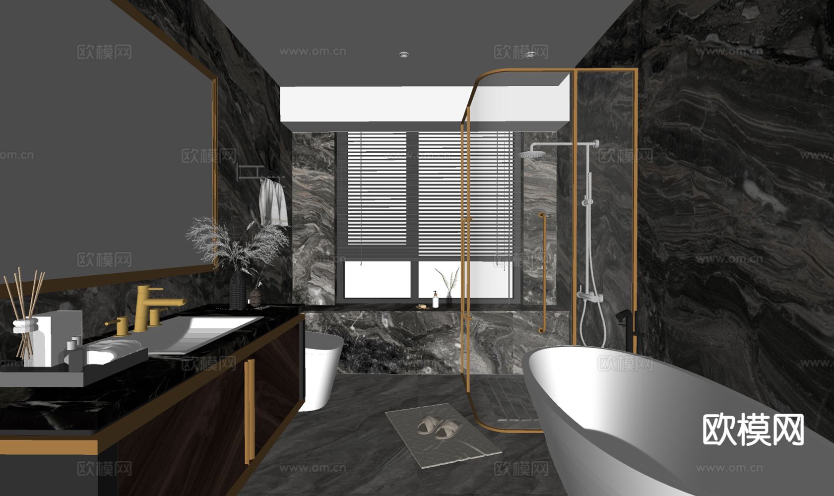 轻奢卫生间 浴室su模型下载（渲染图1）
