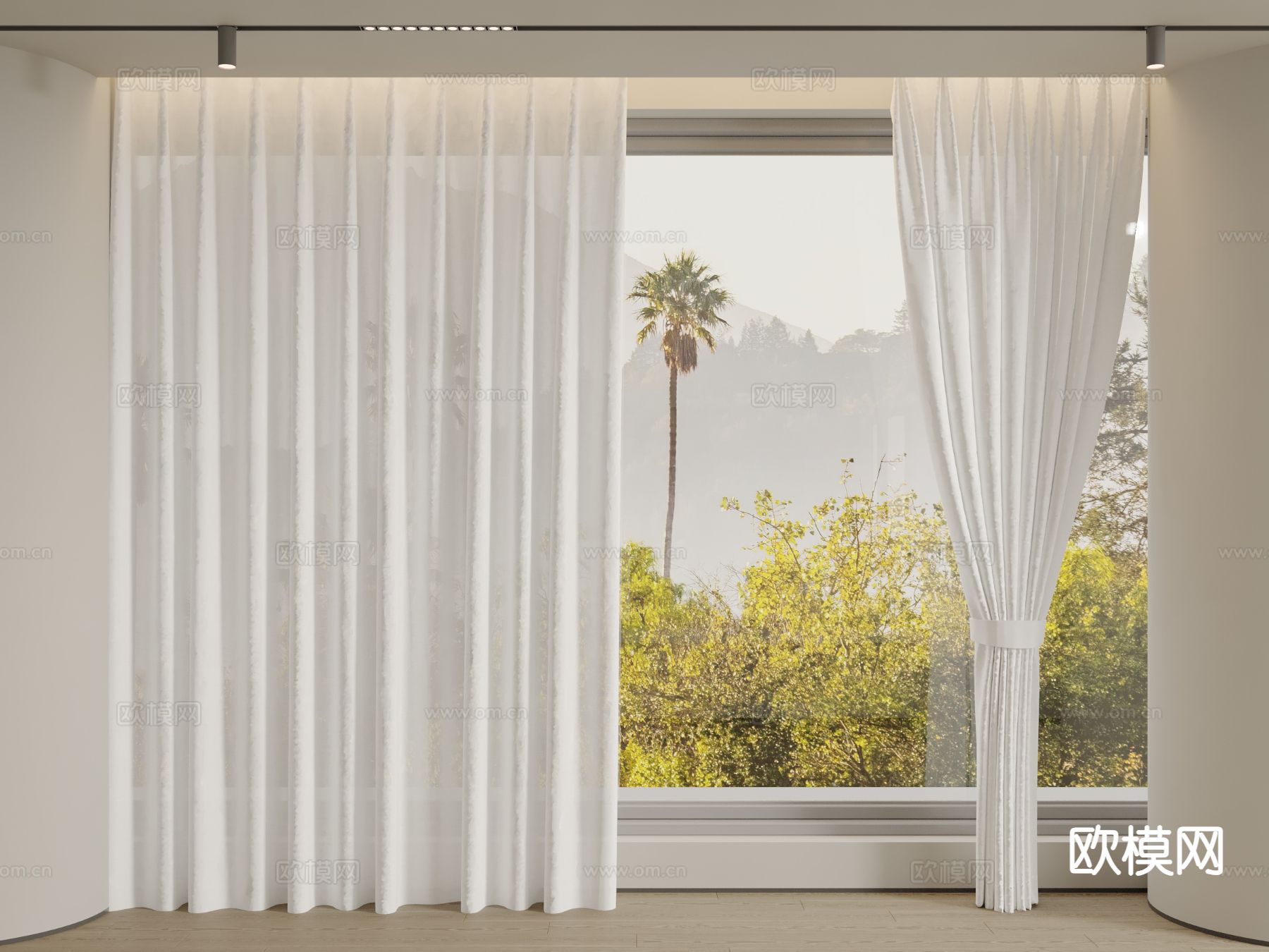 奶油风窗帘 窗纱 纱帘su模型下载（渲染图2）