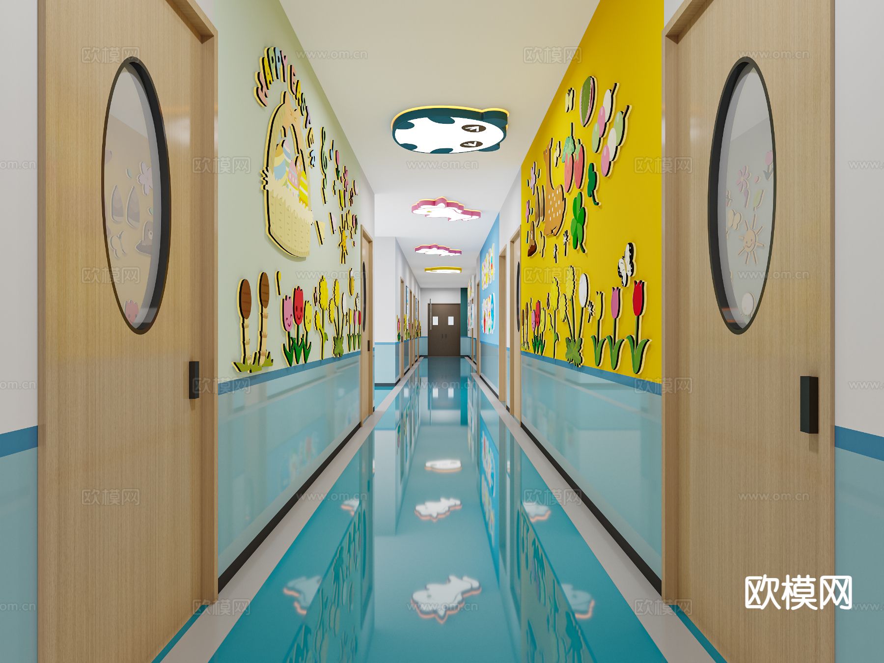 现代幼儿园走廊3d模型下载