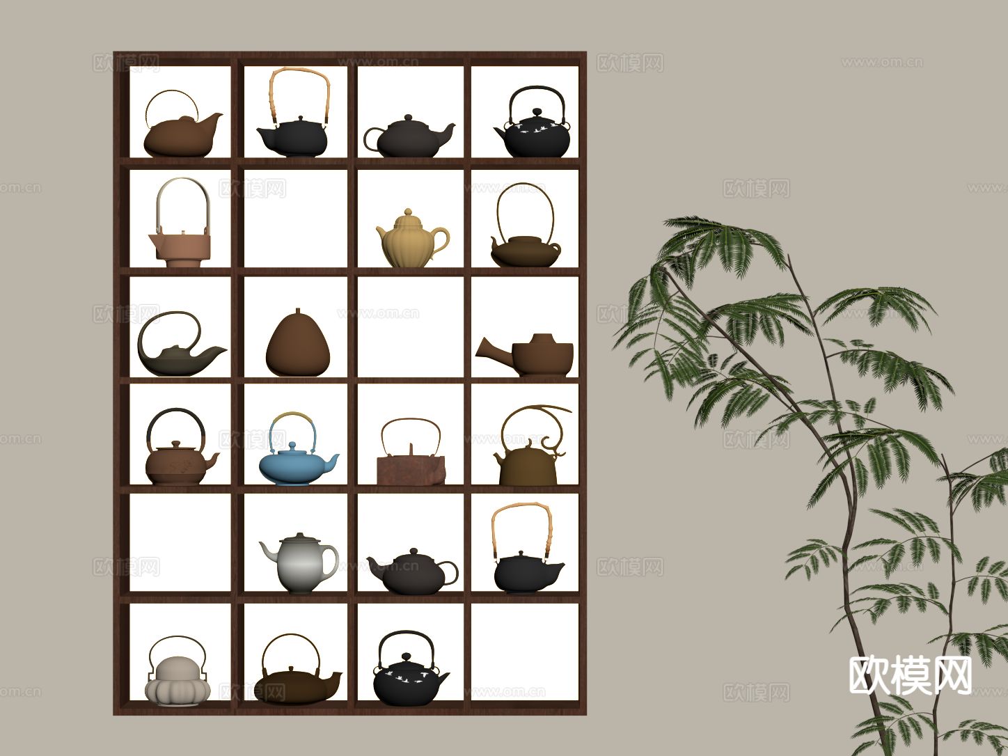 新中式茶具 茶壶 紫砂壶su模型下载（渲染图1）