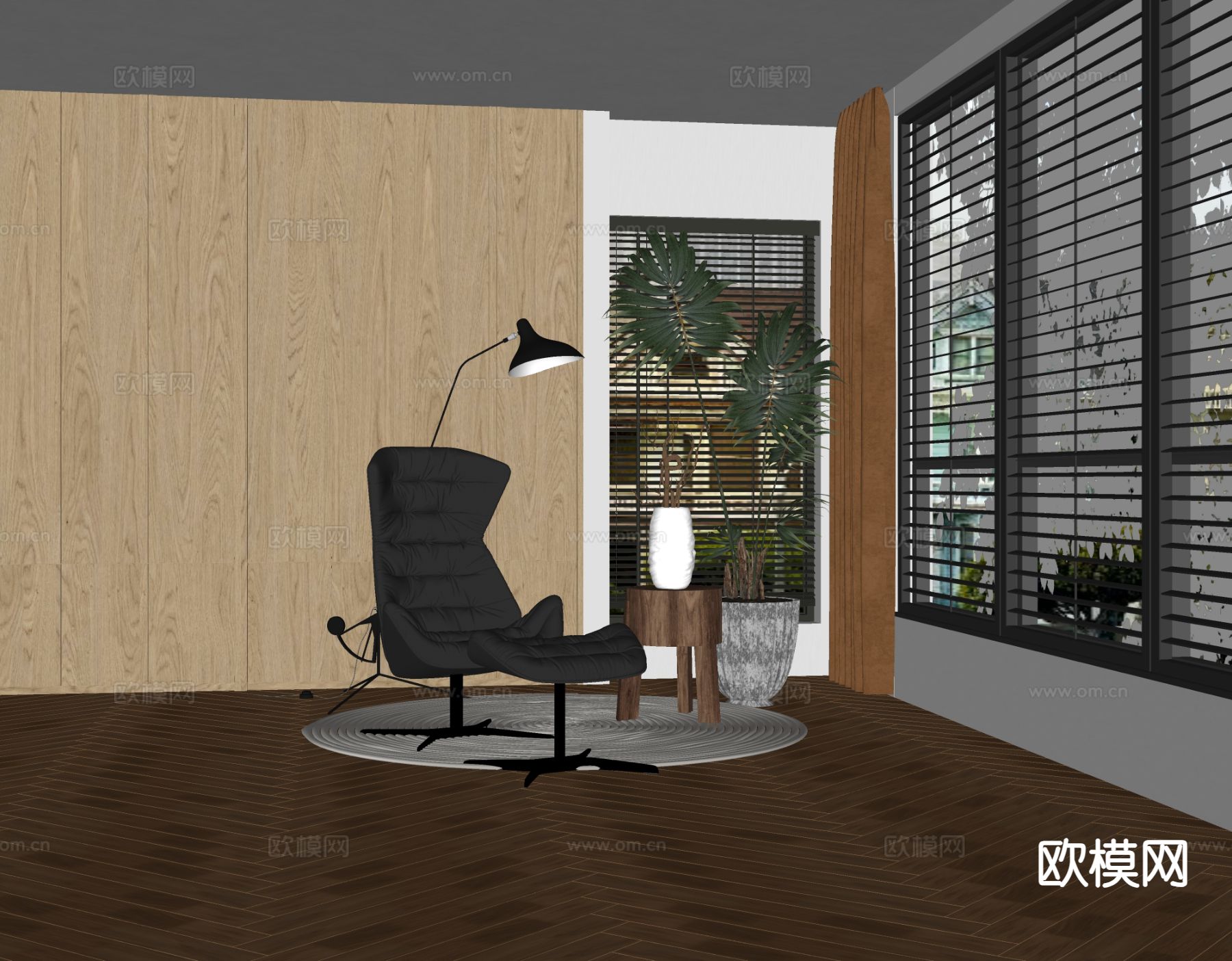 皮革躺椅 休闲躺椅 脚踏su模型下载（渲染图1）