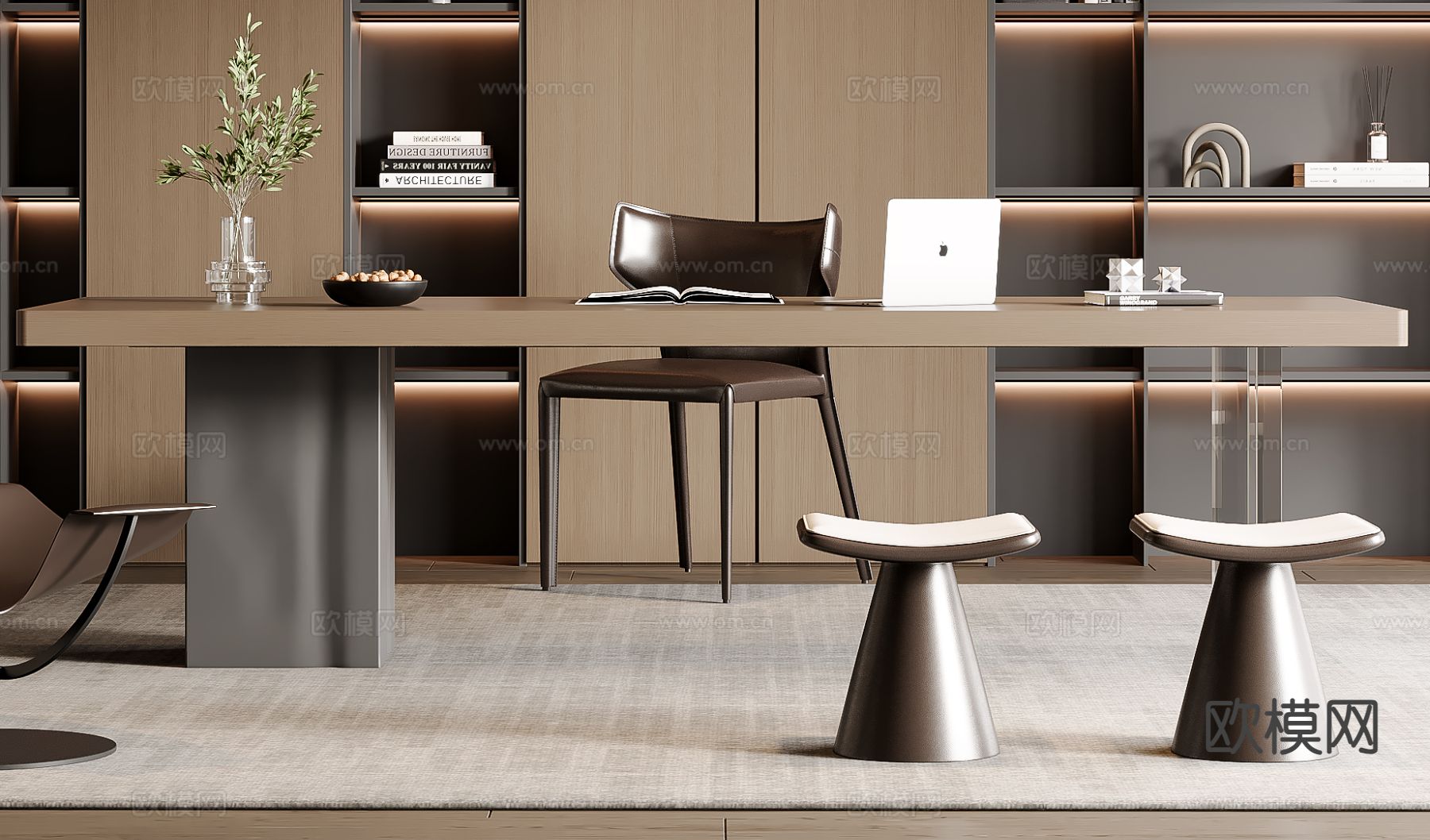 意式书桌 学习桌3d模型下载