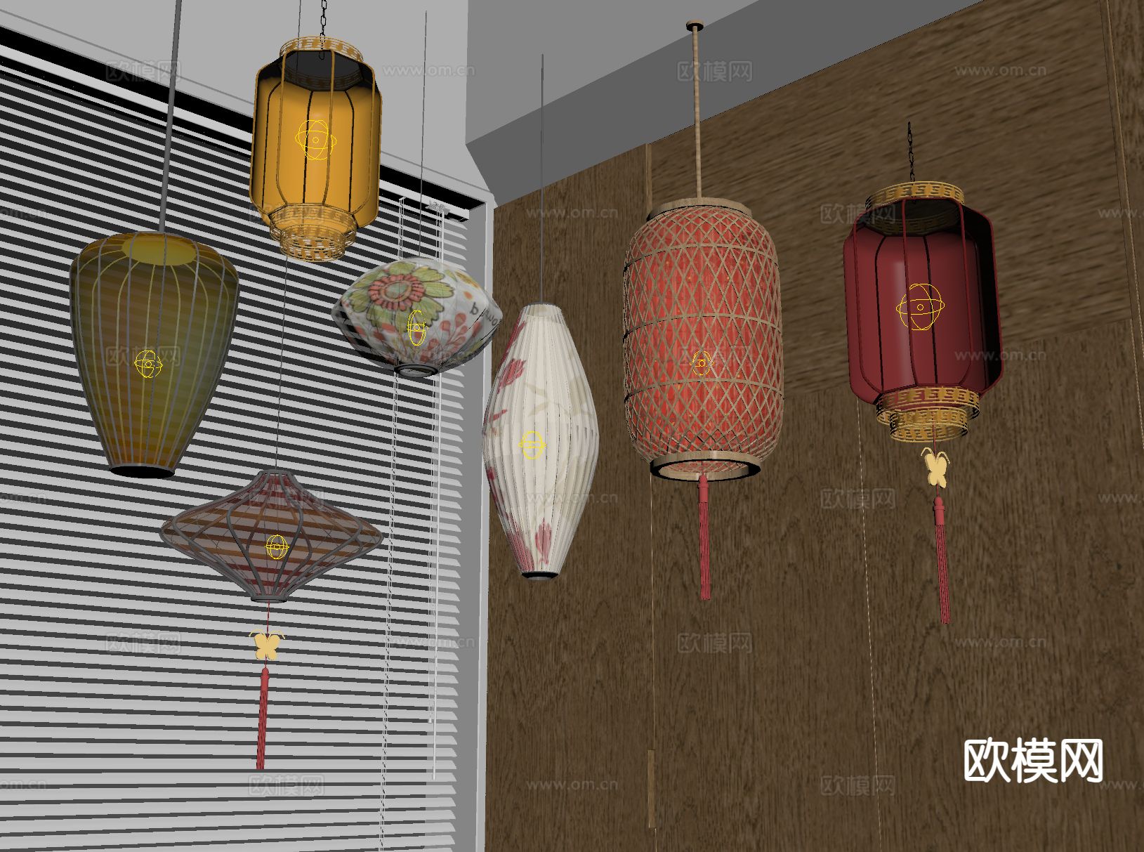 新中式装饰灯 灯笼 花灯su模型下载（渲染图1）
