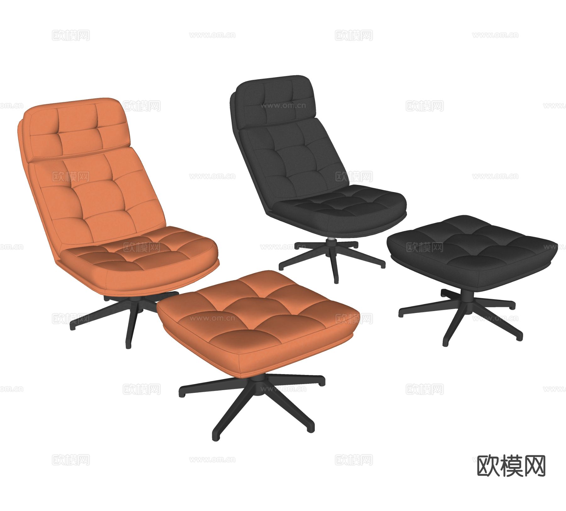 皮革躺椅 休闲躺椅 脚踏su模型下载（渲染图1）