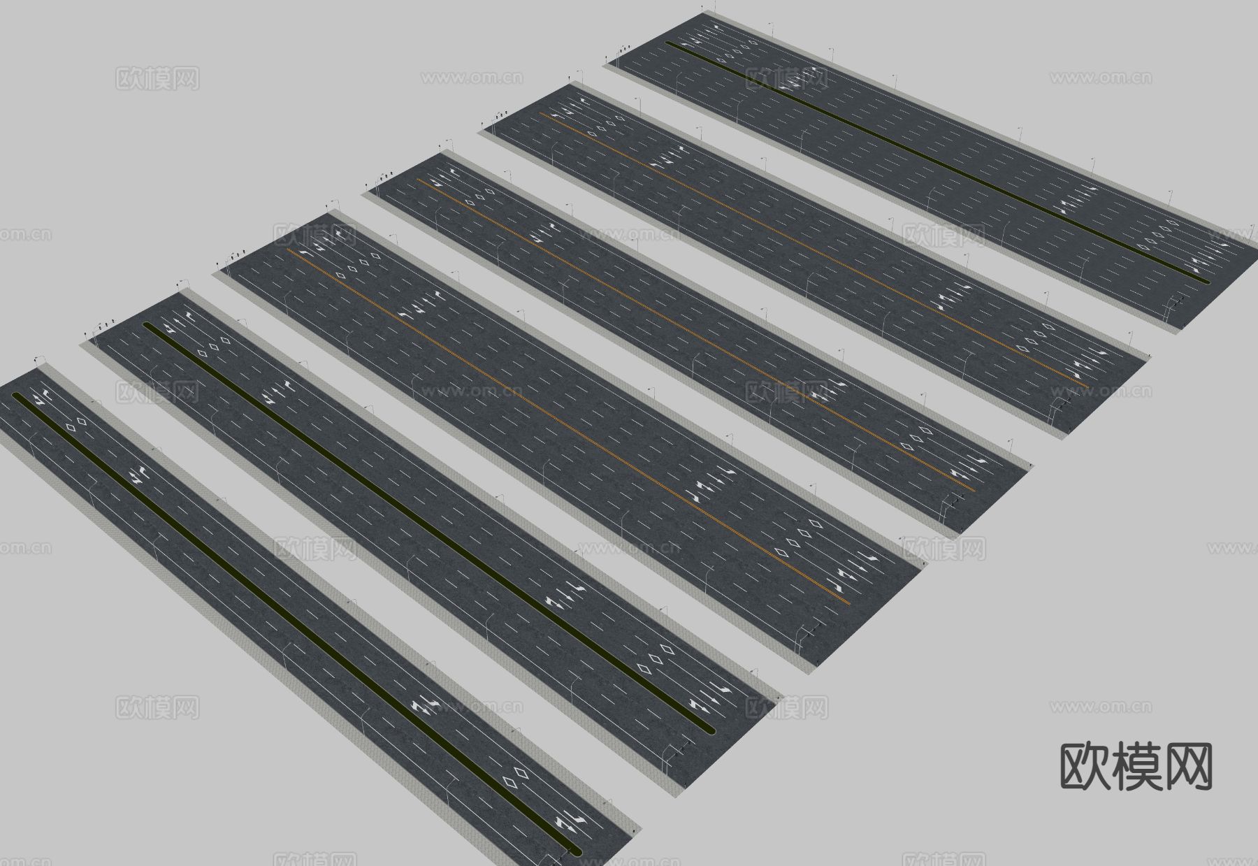 马路 斑马线 停车线 指示箭头su模型下载（渲染图1）