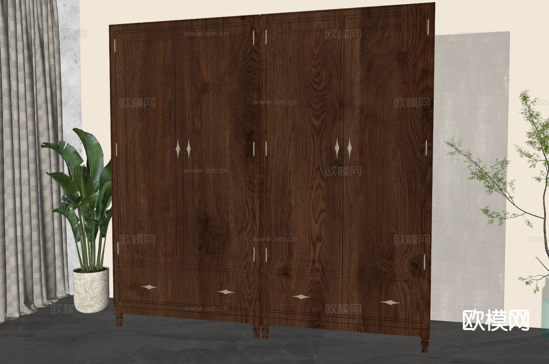 美式衣柜su模型下载（渲染图1）