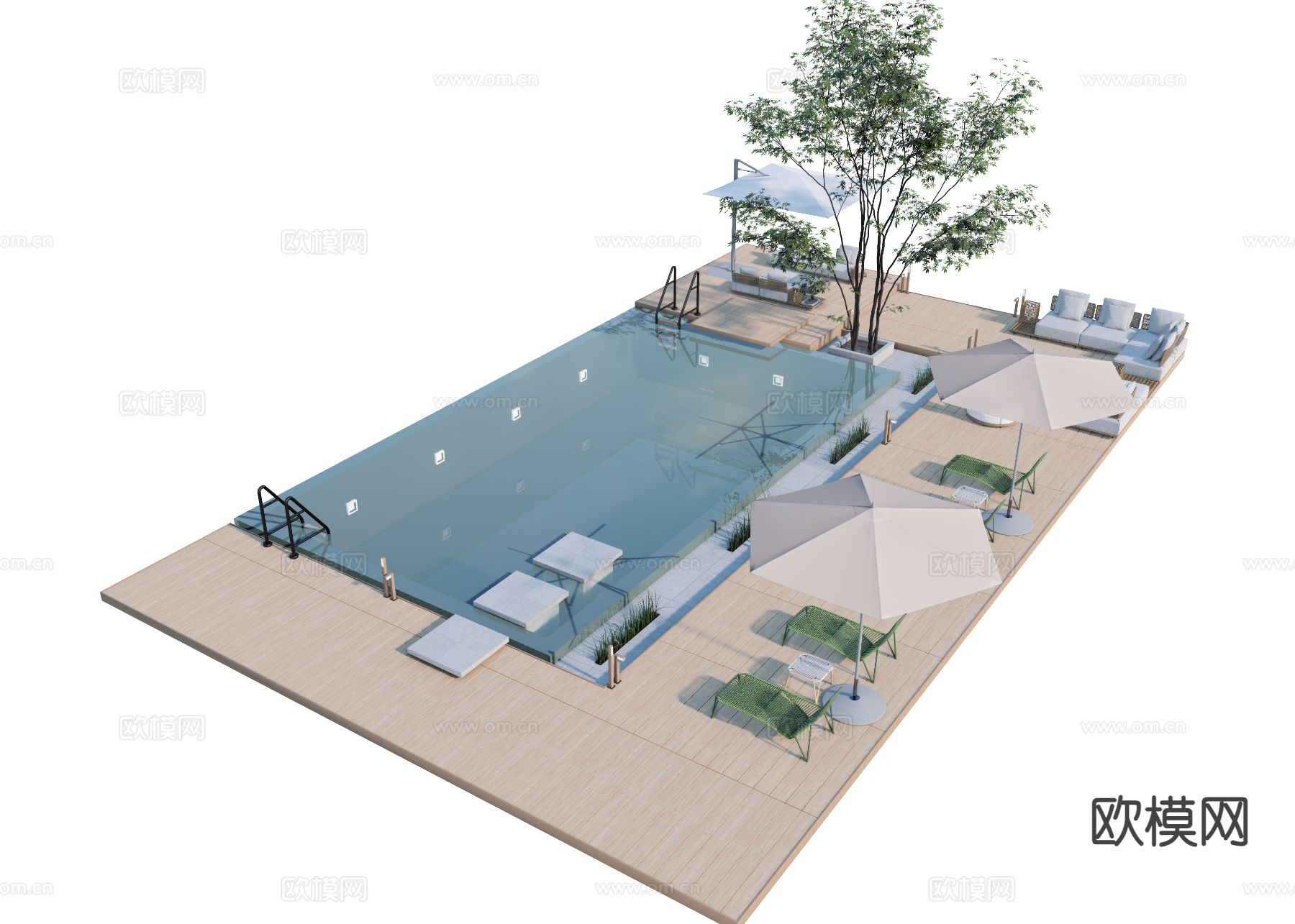 新中式住宅泳池su模型下载（渲染图2）