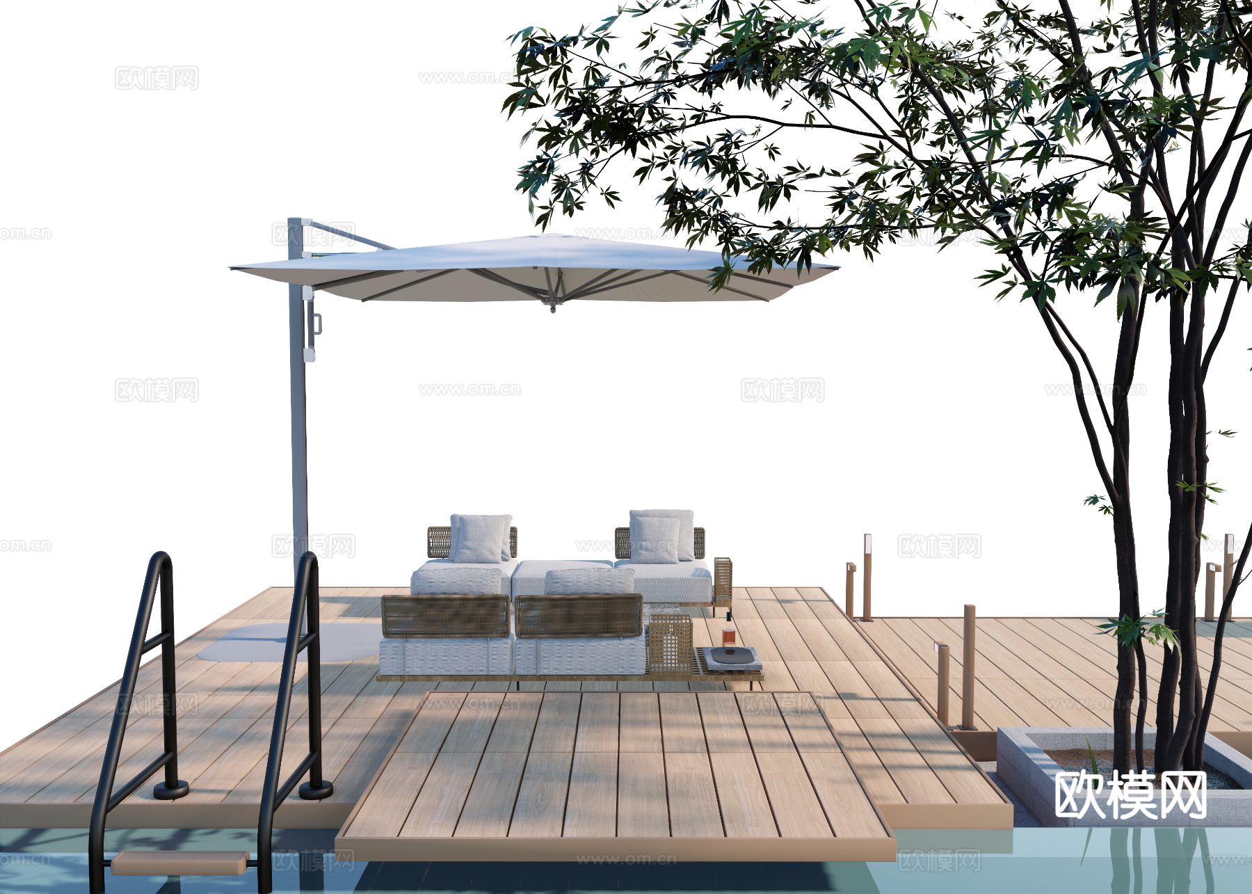 新中式住宅泳池su模型下载（渲染图3）