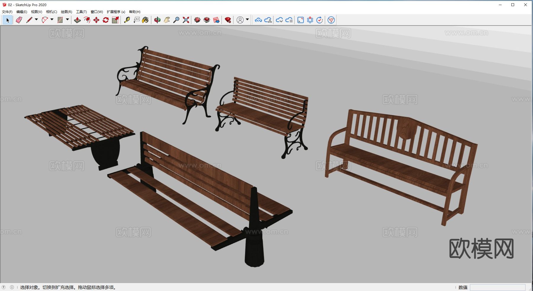 公园长椅 休息长椅 路边长椅su模型下载（渲染图1）