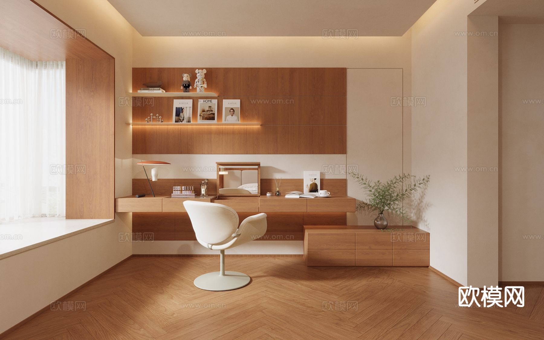 原木风化妆房 梳妆间3d模型下载（渲染图1）