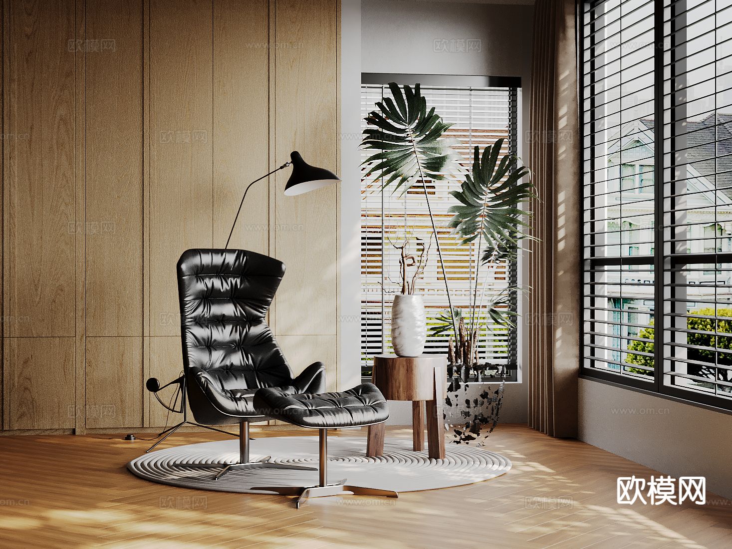 皮革躺椅 休闲躺椅 脚踏su模型下载（渲染图2）