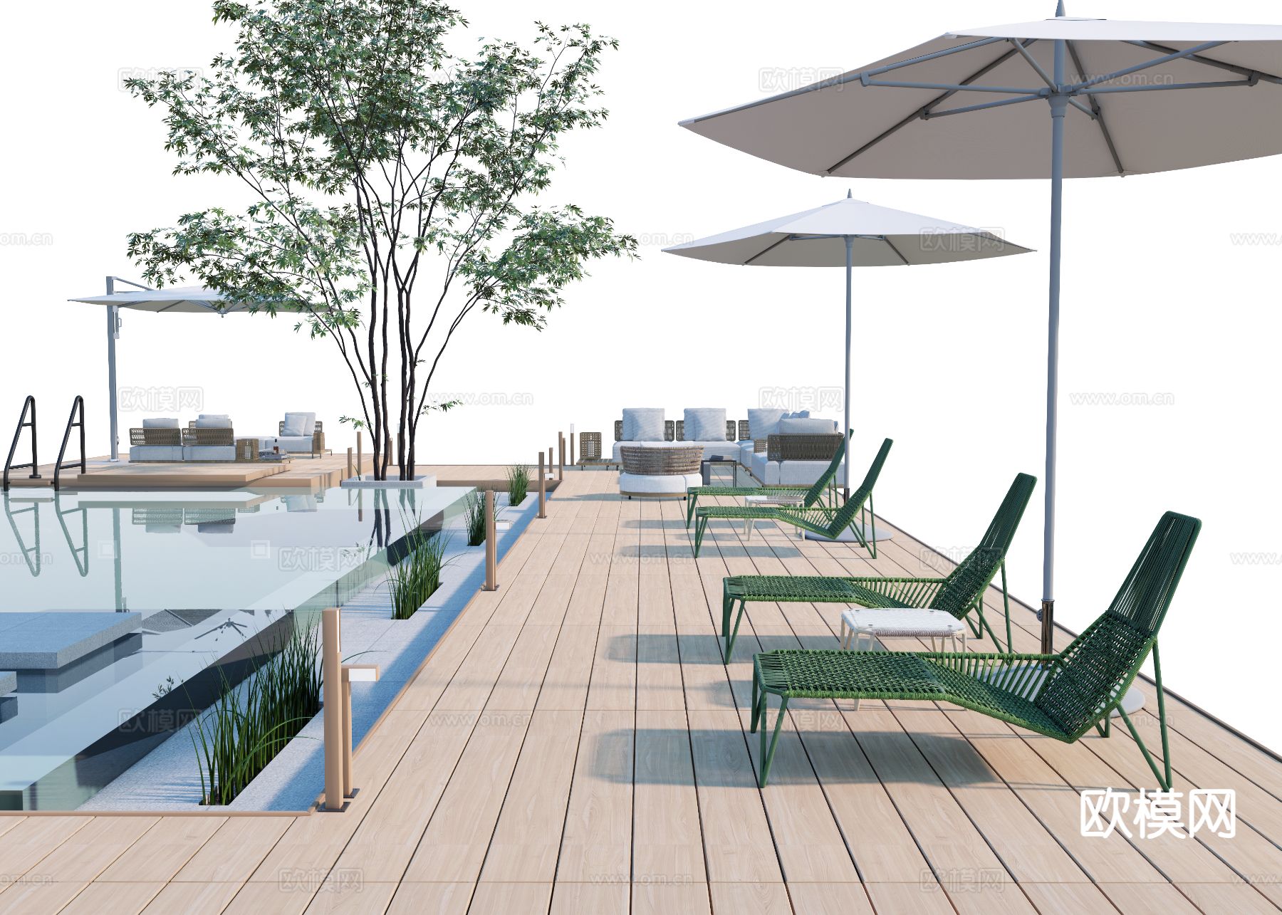 新中式住宅泳池su模型下载（渲染图5）