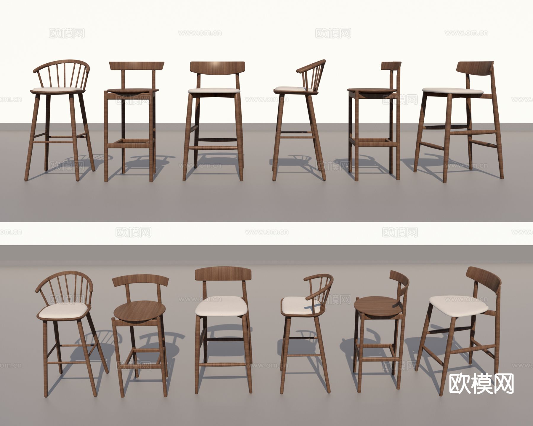 中古风吧椅 吧凳 高脚凳su模型下载（渲染图2）