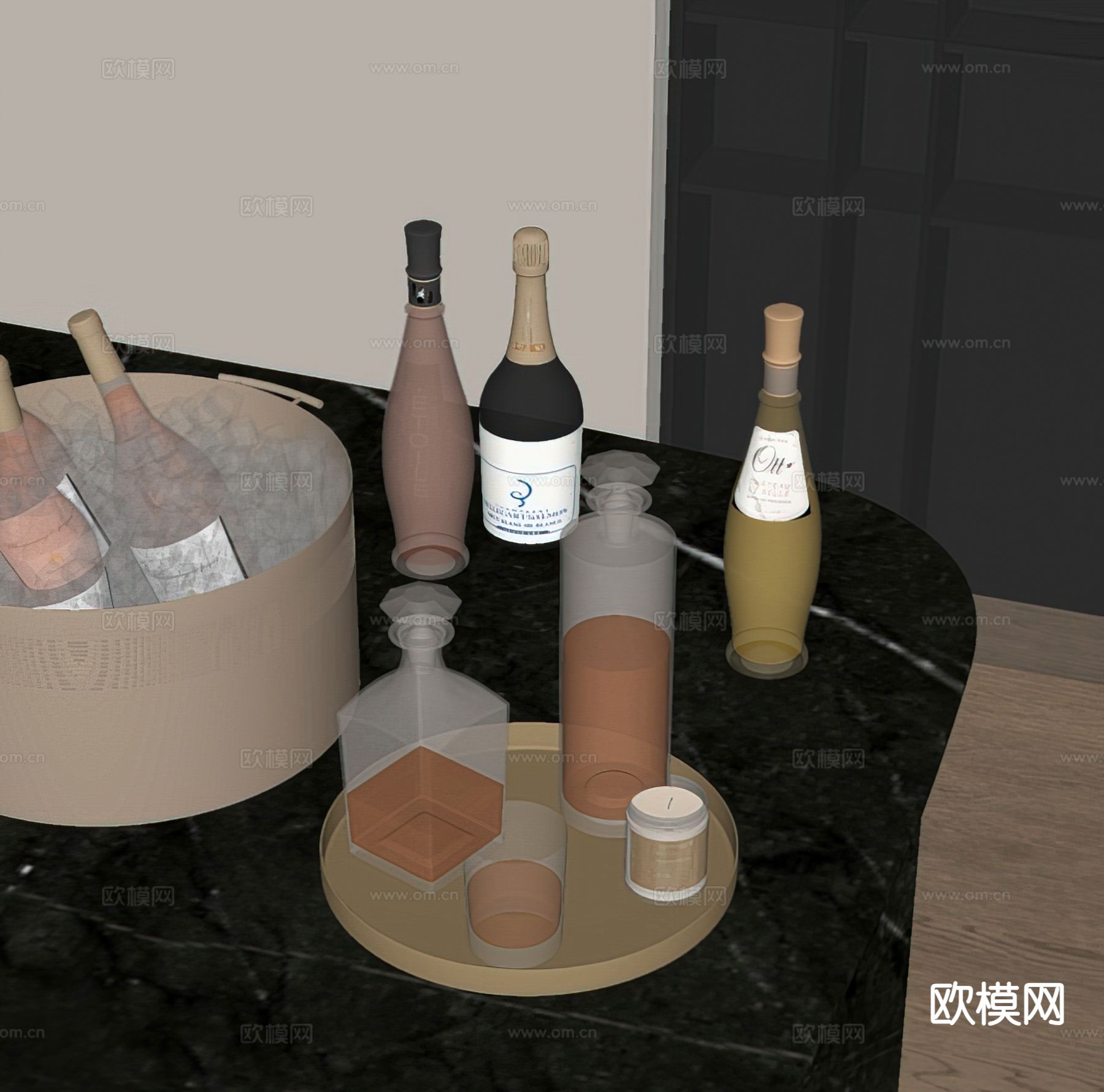 酒具用品 酒杯 冰桶 洋酒su模型下载（渲染图1）