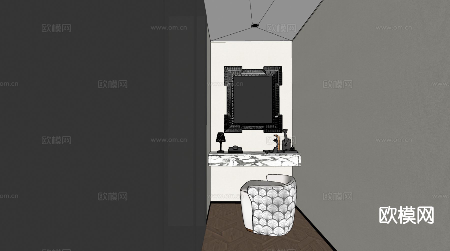 轻奢梳妆台 化妆桌su模型下载（渲染图1）
