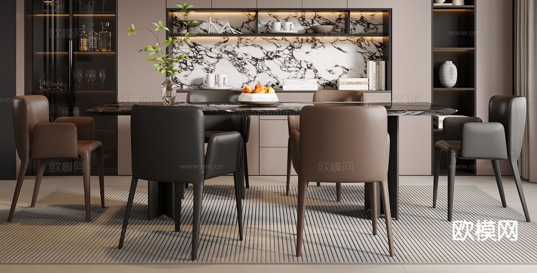 意式餐桌椅3d模型下载